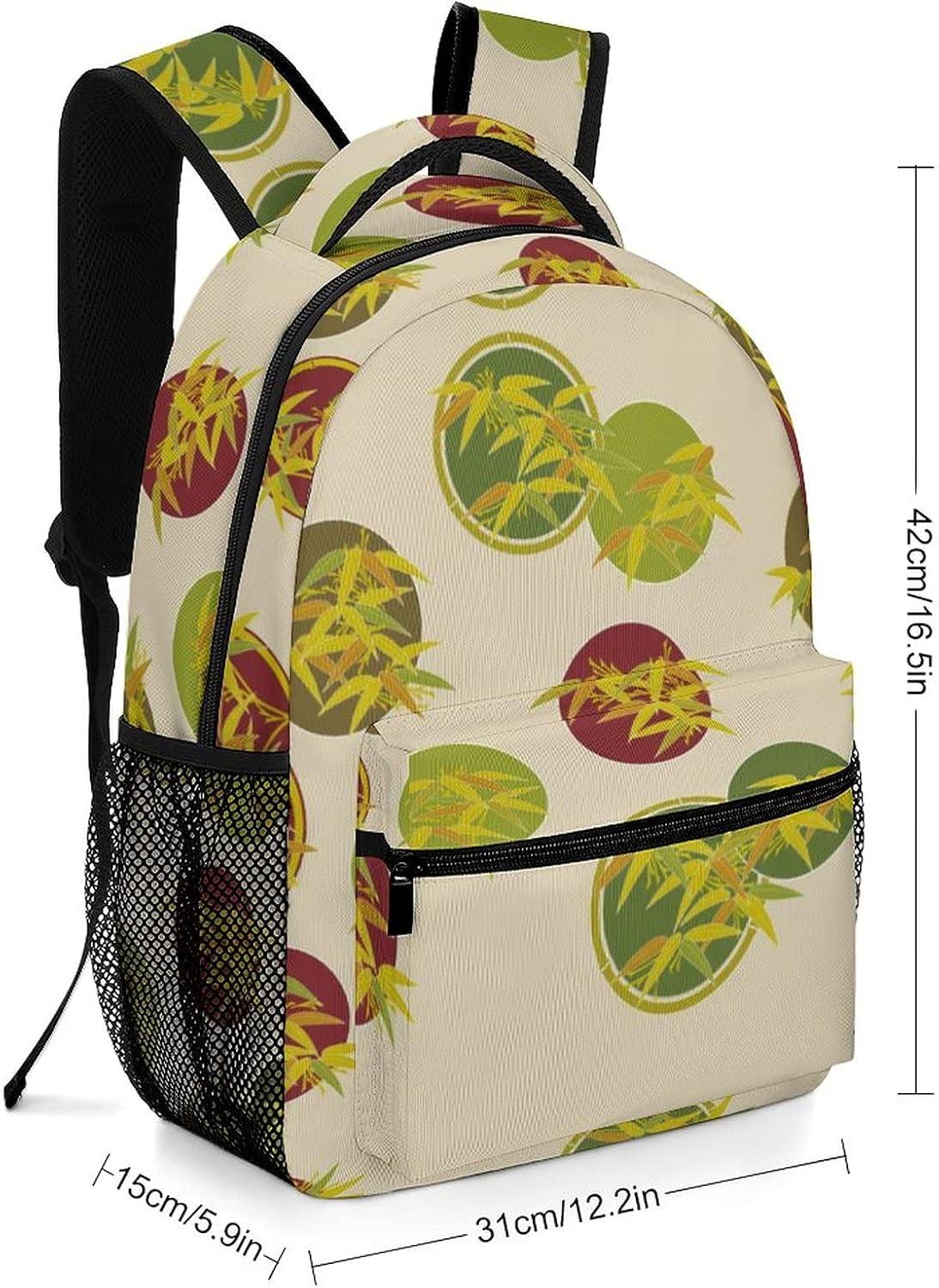 Children'S Backpack Decorative Texture Bamboo Leaves Cute School Backpack for Girls Middle School,Nylon Student Backpacks Bulk,Adjustable Shoulder Waterproof image number 5