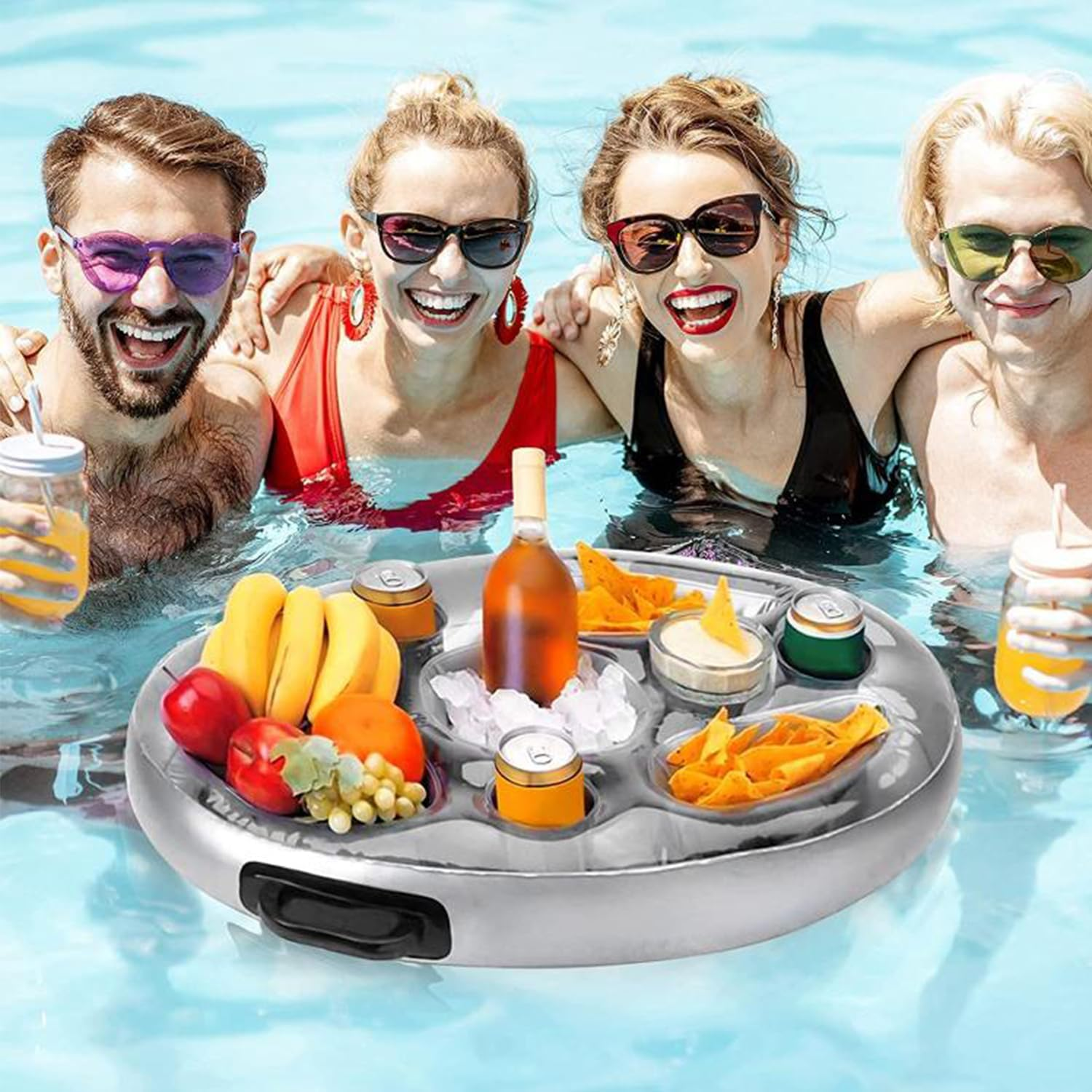 COZY CORE Inflatable Floating Drink Holder (Single) - 9 Holes, Large Capacity & Transparent Material, Drink Float for Pool Party Beach image number 3