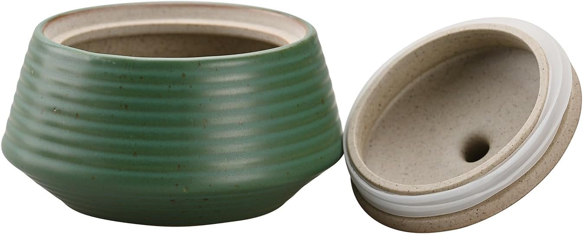 NCQIXIAO Retro Kitchen Canisters Ceramic Food Storage Jar Roud Shape with Silicone Airtight Lid for Tea, Coffee, Nuts, Herb, Spice, Sugar (Low Green) image number 2