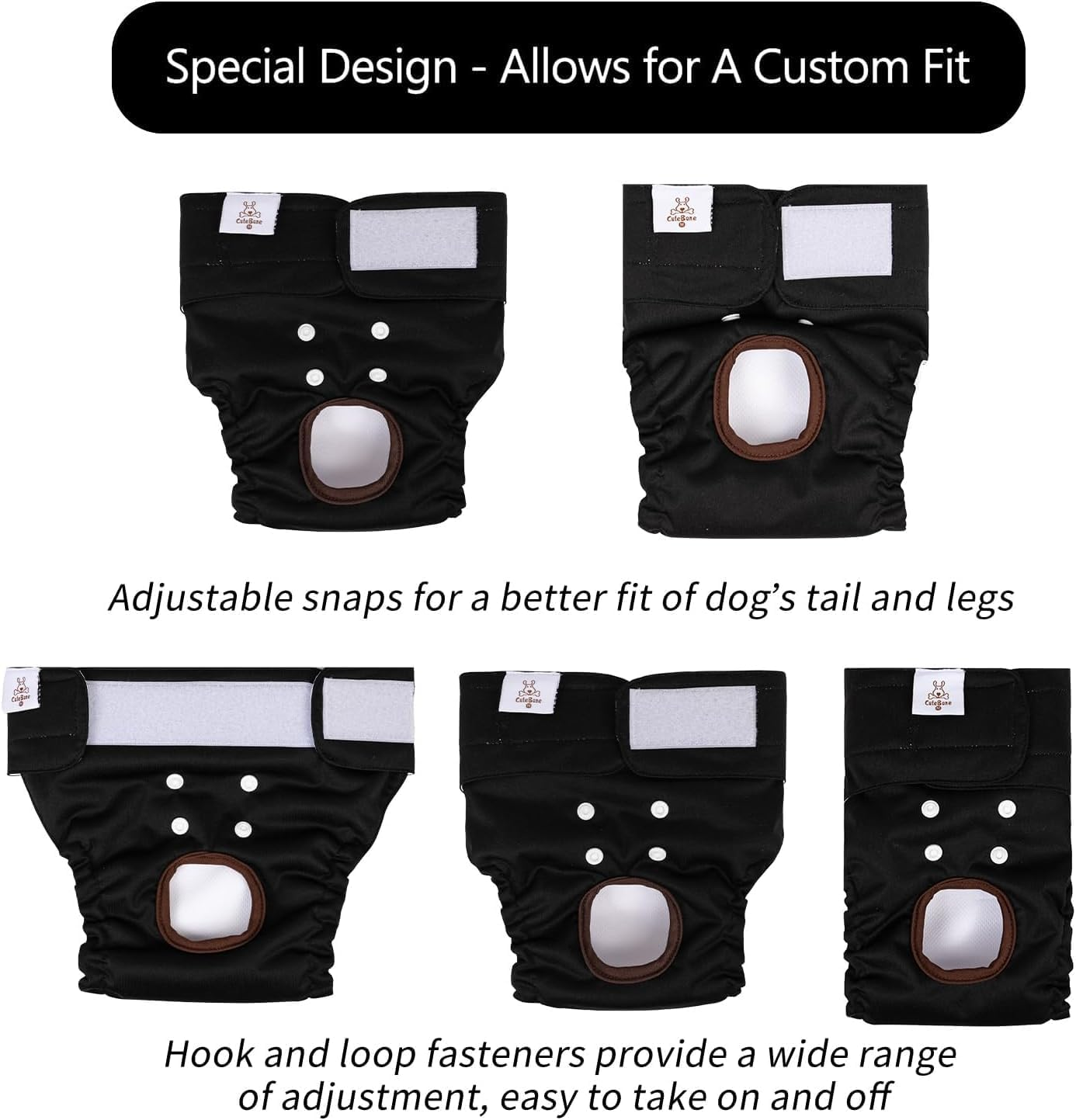 Cutebone Dog Diapers Female Washable Small Medium Large 3 Pack Reusable Doggie Diapers Puppy Period Pants for Doggy Heat Cycle Peeing D60S-AU image number 6