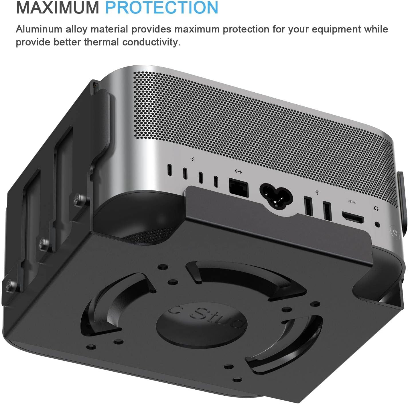 Mac Studio Mount, JEMACHE Heat Dissipation Anti-Scratch Aluminum under Desk, Wall Mount for Mac Studio M4 M3 M2 M1 Max, Ultra (Black) image number 2