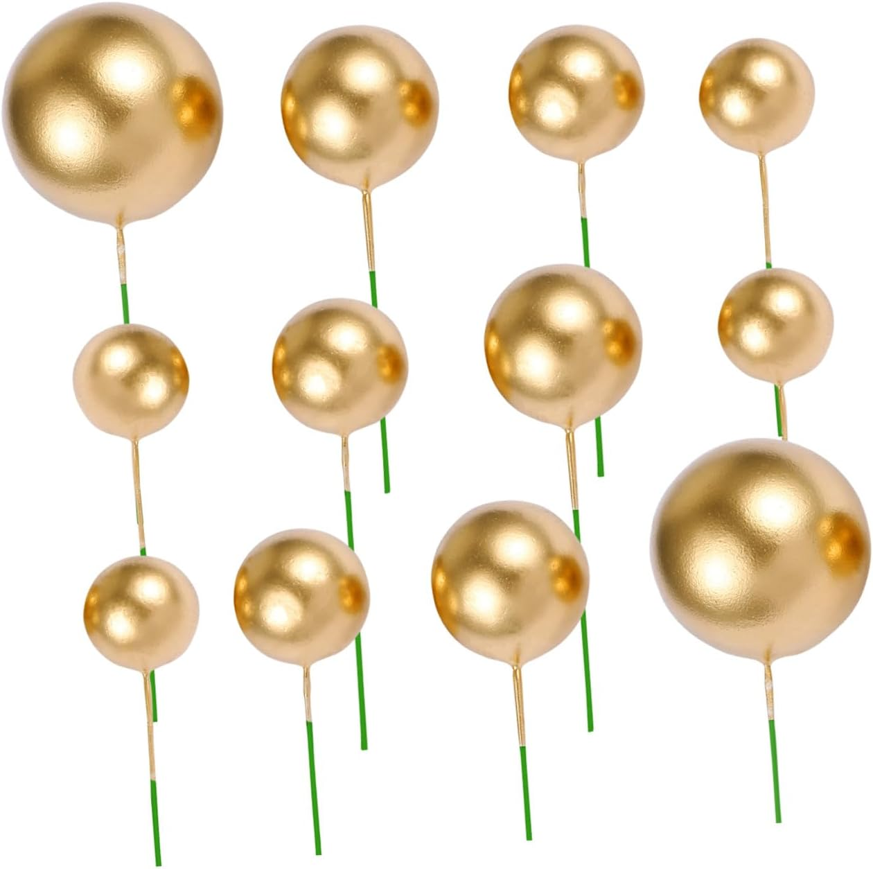 Amosfun 20Pcs Golden Ball Cake Decoration round Ball Cake Toppers Cupcake Ornaments Creative Decorations for Wedding Birthday Party image number 1