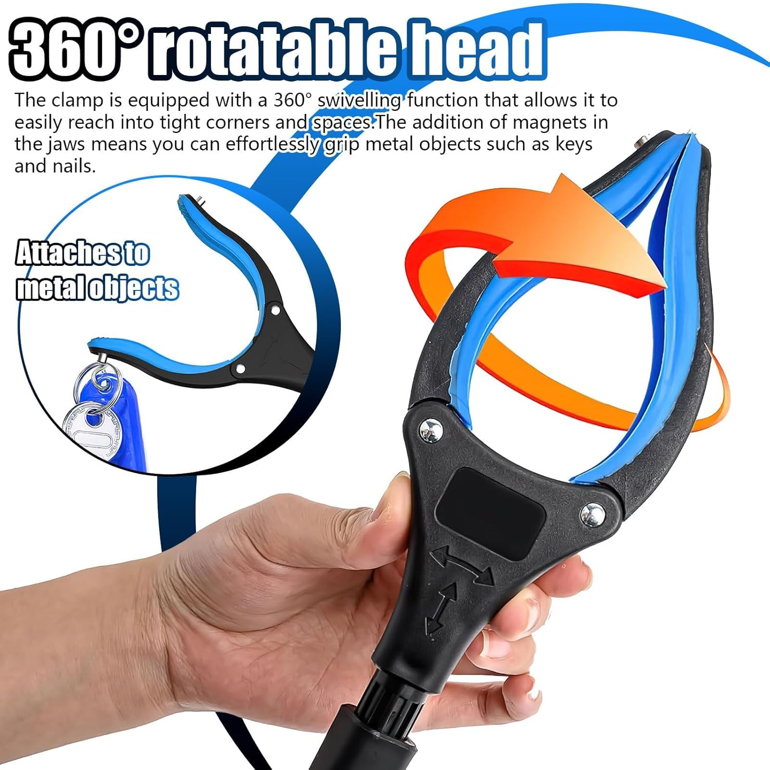 Reacher Grabber Tool, 32" Aluminum Alloy Grabber Tool Heavy Duty with Magnet, Foldable Reacher Grabber for Seniors (Blue)