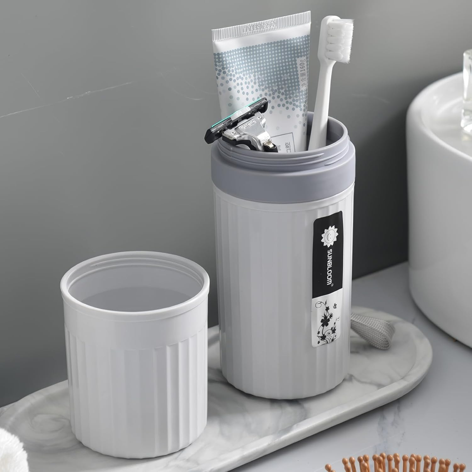 2 Pcs Travel Toothbrush Case, Waterproof Travel Toothbrush Holder, Portable Toothbrush Cup, Dustproof Toothbrush Storage Case, Ideal for Business Trip, Home, School, Camping, Grey + Blue image number 3