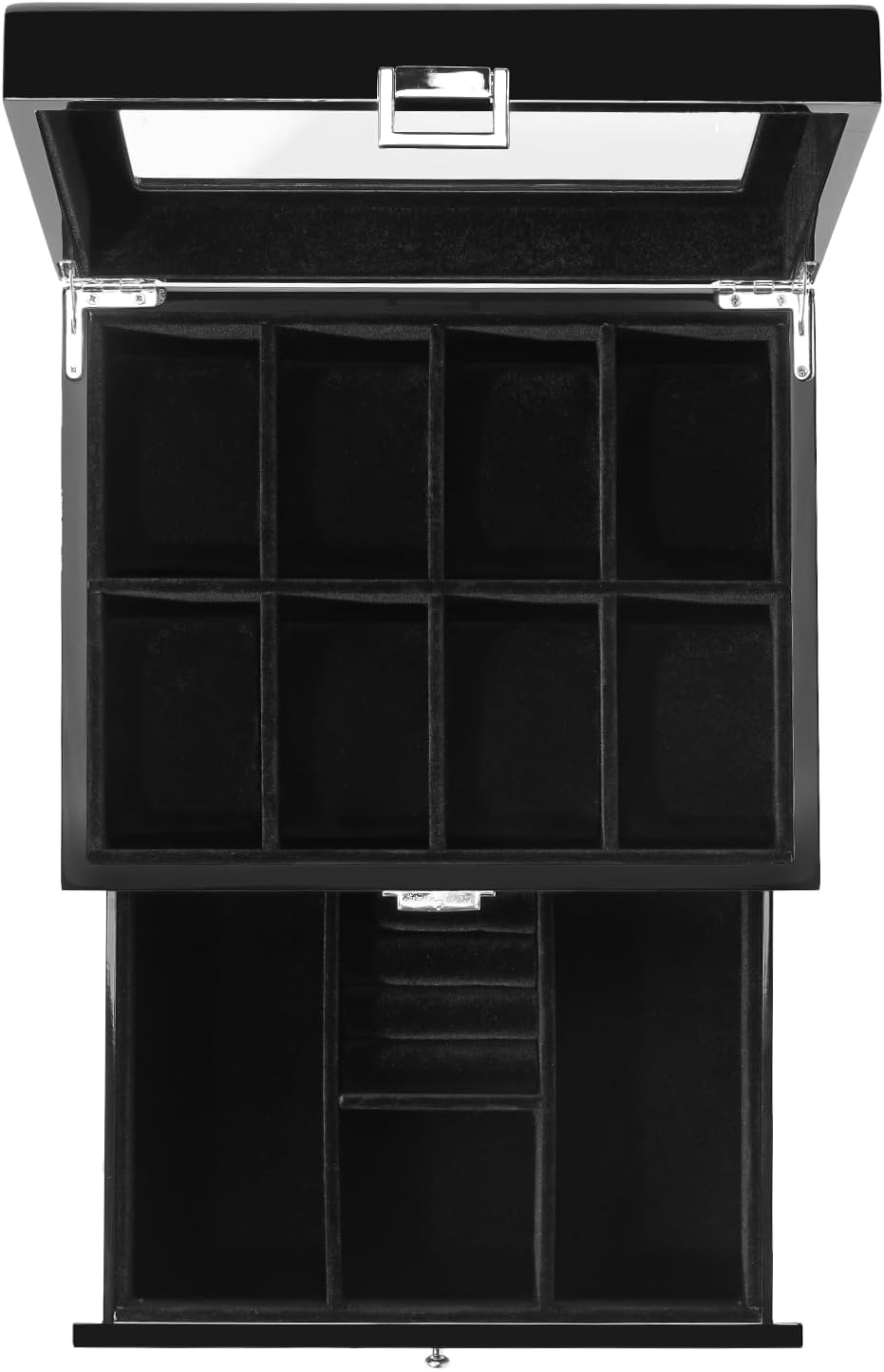 Procase Wooden Watch Case for Men, 8 Slot Mens Watch Box with Drawer, 2-Layer Watch Display Case, 8 Watch Holder Organizer, Jewelry and Watch Storage Organizer for Men Women -8 Slot, Black image number 6