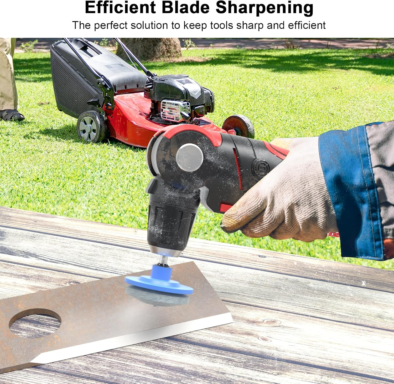 Lawnmower Dull Blade Sharpener, 3PCS Lawn Mower Blade Sharpener Tool for Any Power Hand Drill, Universal Blade Sharpeners for Lawn Mowers, Easy to Use and Not Easy Damage, Blue image number 5