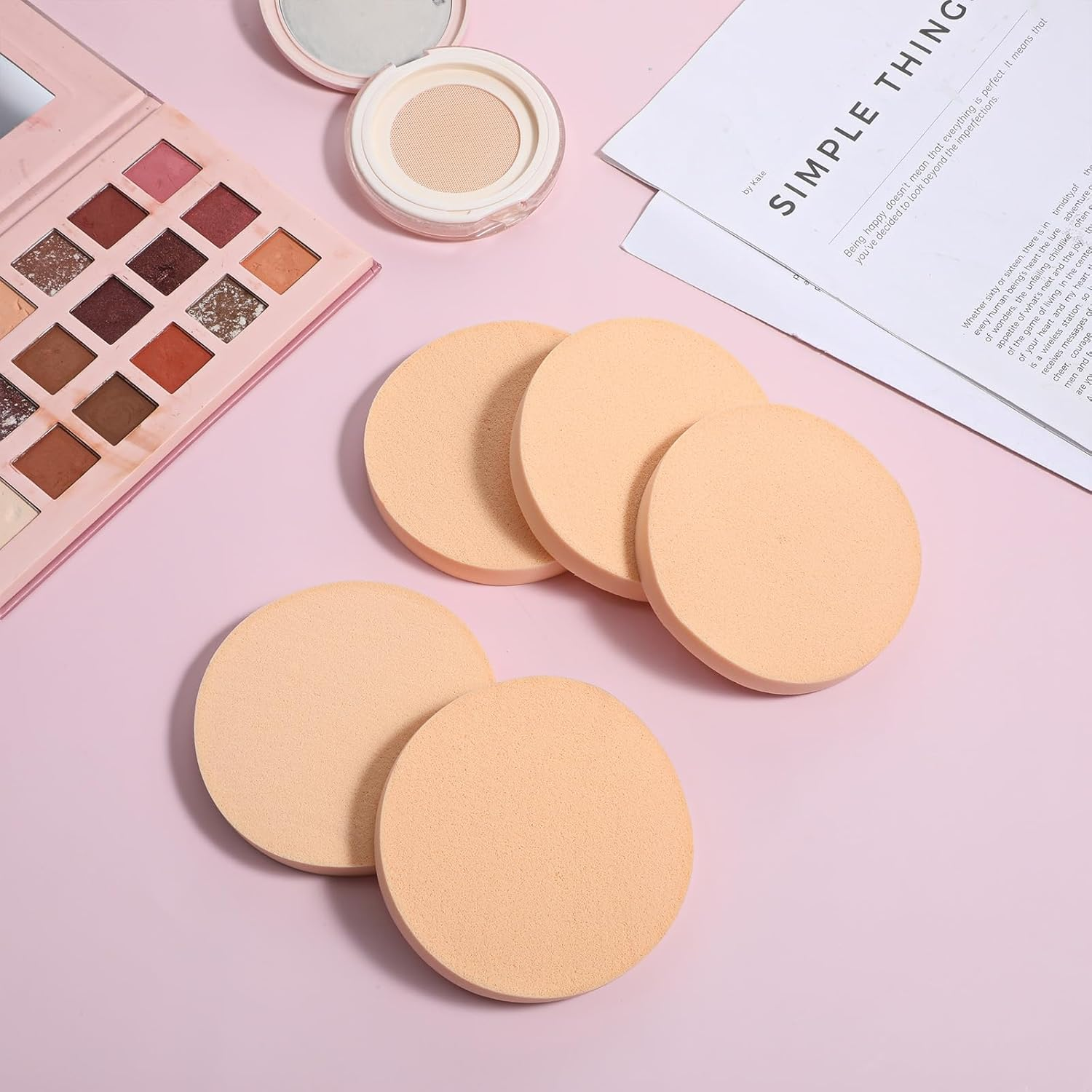 5 PCS Nude round Makeup Sponge, Flat Makeup Sponges for Foundation, Smooth Cosmetic Foundation Sponge, Beauty Powders Puff for Women Lady Professional Makeup image number 4