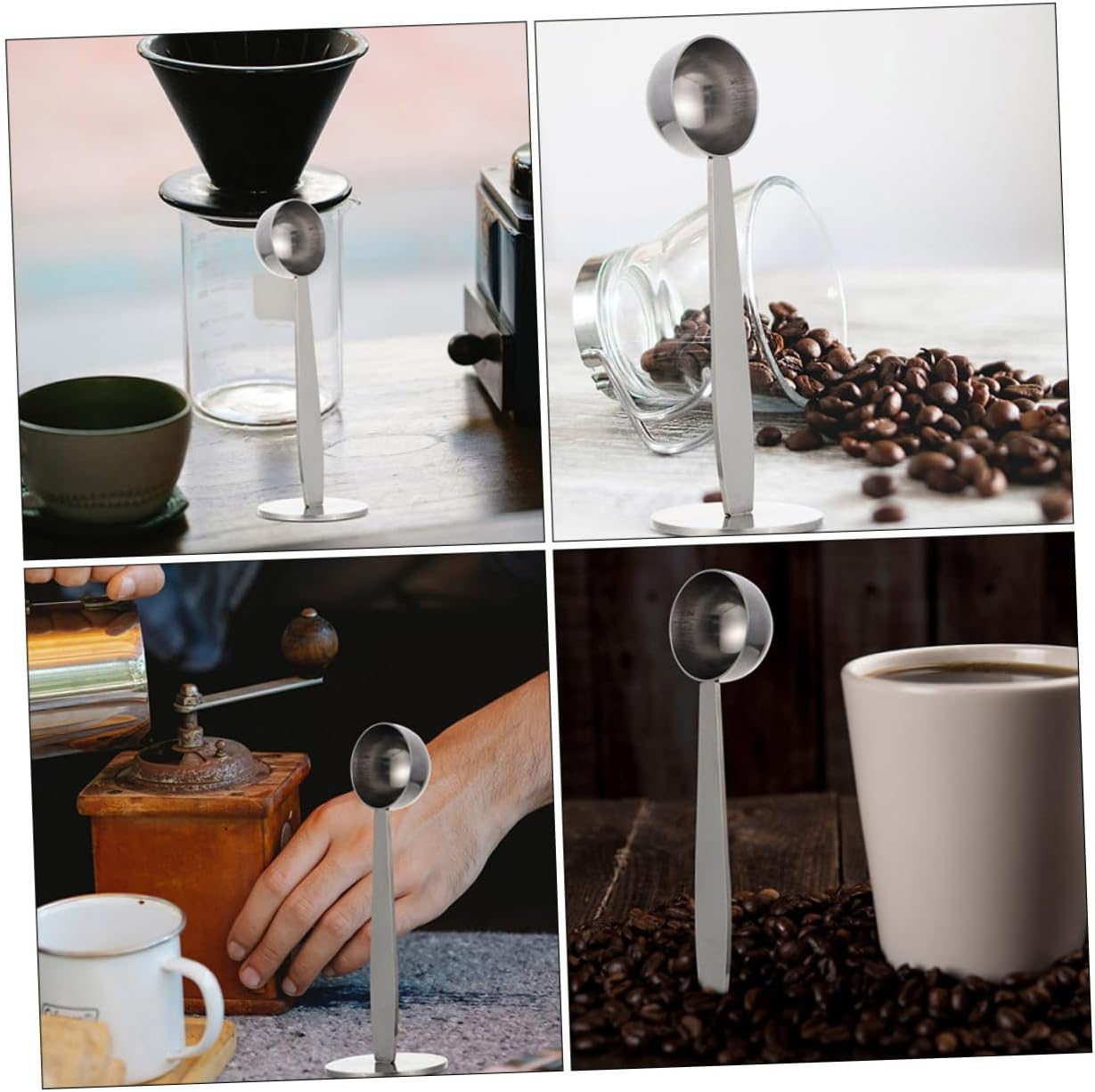 Cabilock 3Pcs Stainless Steel Coffee Bean Tamper and Measuring Spoon Portable Coffee Scoop with Rounded Edges for Accurate Espresso Powder Pressing and Bean Measuring image number 2