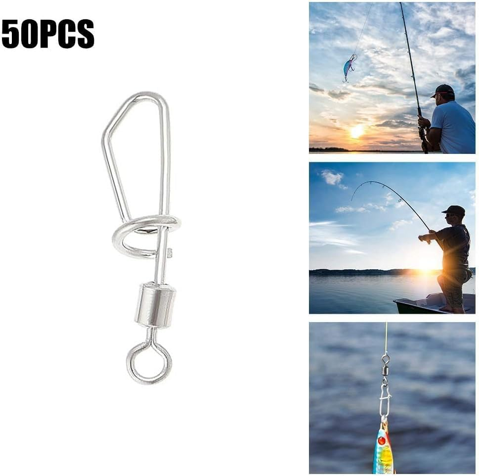 THJOPOKEEL 50Pcs Fishing Swivels Snaps 2# 4# 6# 8# 10# Ball Bearing Swivel Copper Stainless Steel Alloy Snap Swivel Fishing Swivels Snaps Lure T Shaped Swivel Line Connector