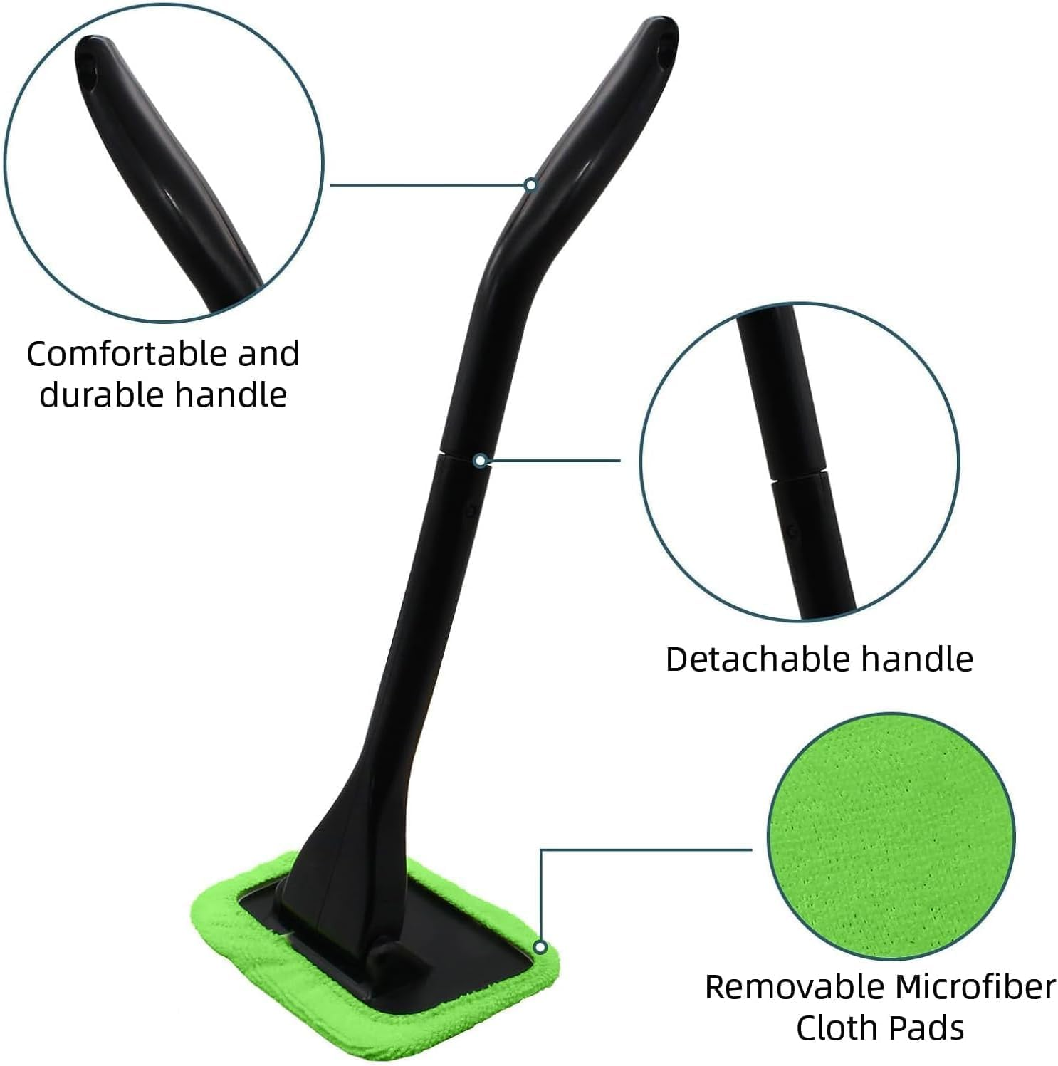 6Pcs Microfiber Car Window Cleaner Pads with Handles, Long Handle Microfiber Windshield Cleaning Wand Cloth Demister Pad, Microfiber Auto Window Cleaner Set