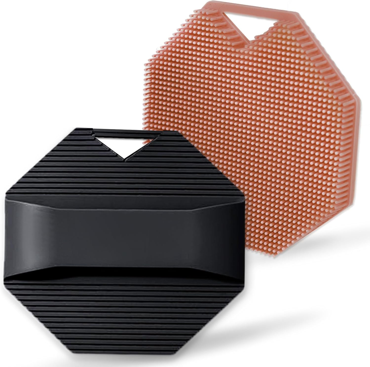 2 Pack Silicone Body Scrubber, Exfoliating Body Scrubber for Sensitive Skin, Silicone Loofah with Anti-Slippery Handle, Stays Clean Easily, Travel-Friendly for Men & Women (Gray + Purple)