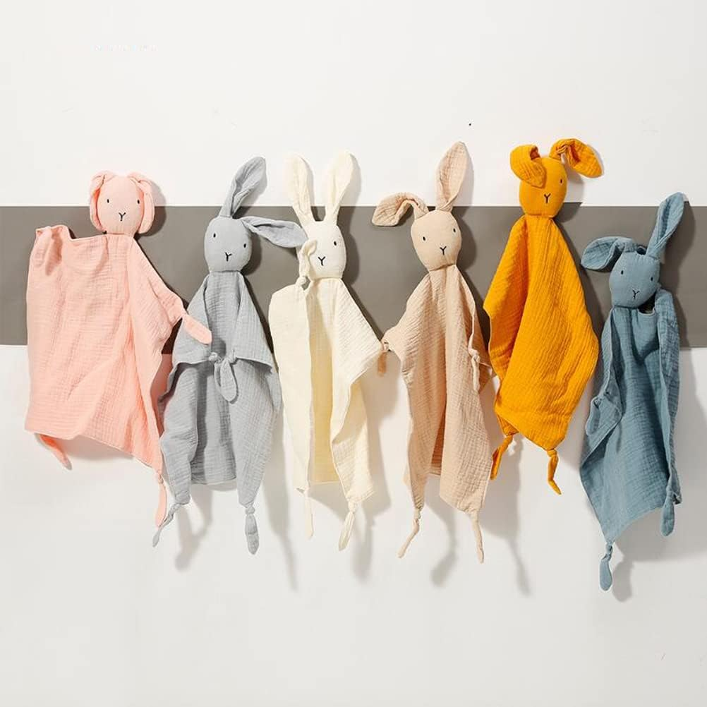 Organic Cotton Muslin Lovey Blanket, Organic Cotton Muslin Bunny Security Blanket Soft & Breathable Lovie Baby Gifts for Boys and Girls (Orange) - Yellow image number 2