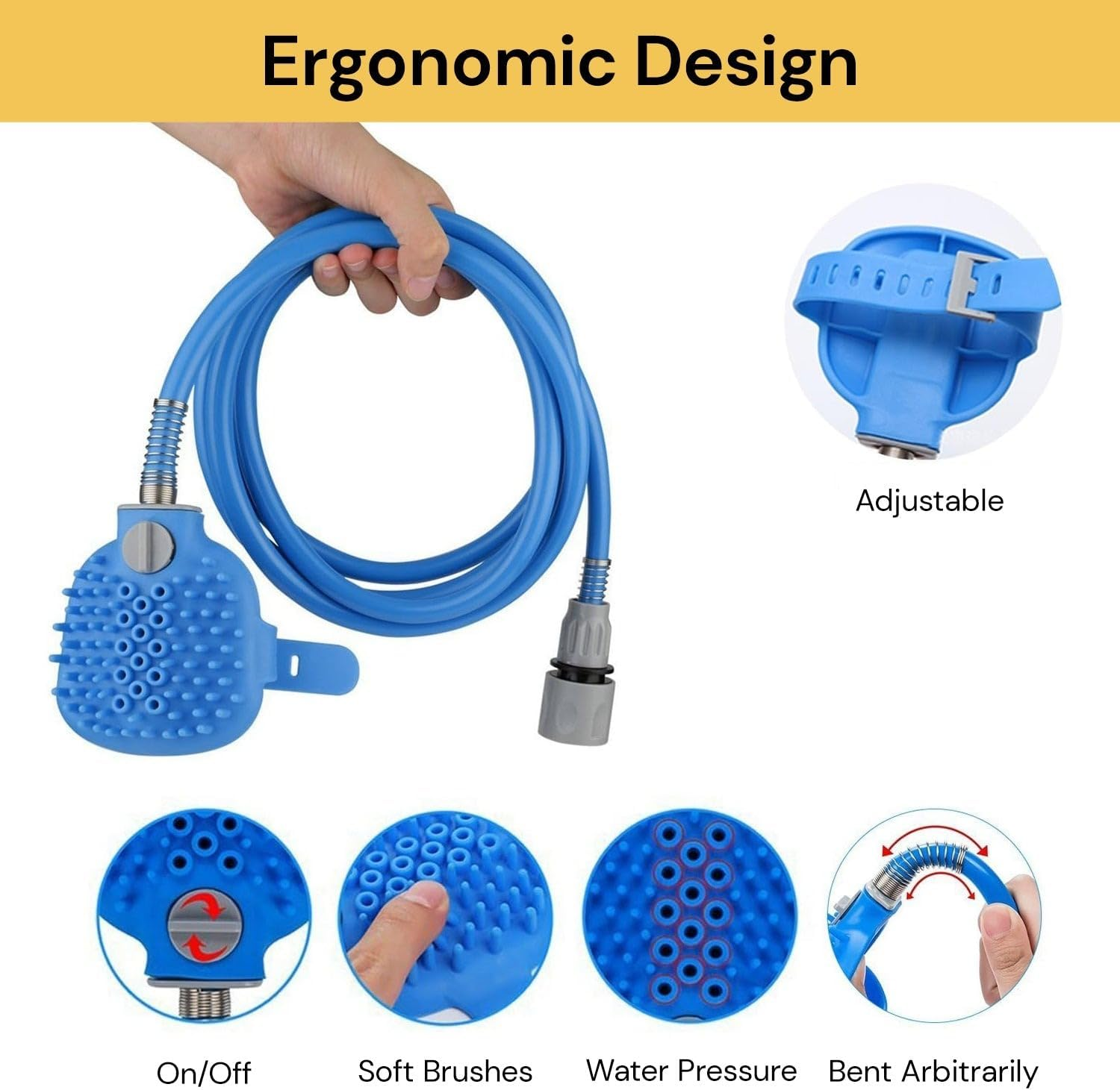 EZONEDEAL Dog Bath Brush Pro - Sprayer and Scrubber Tool in One - Indoor/Outdoor Dog Bath Supplies - Pet Grooming for Dogs with Long and Short Hair - Dog Washing Brush Hose and Dog Shower Attachment image number 1