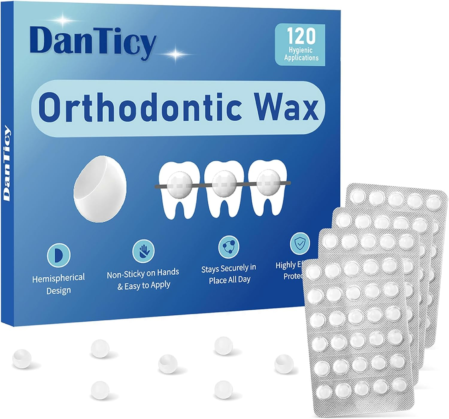 Orthodontic Wax for Braces, Dental Wax, Pre-Cut Bowl Shape Dental Strips, No Kneading Required, Individually Wrapped, 120 Count