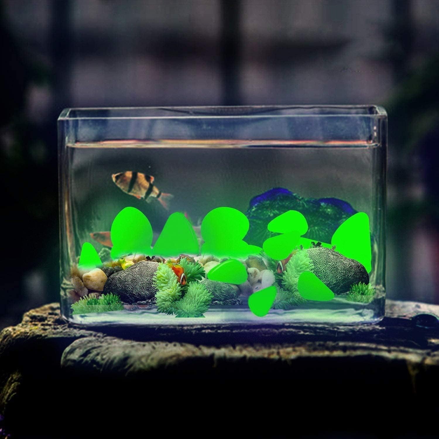 Glow in the Dark Pebbles for Outdoor Decor, Garden Lawn Yard, Aquarium, Walkway, Fish Tank, Pathway, Dwered by Light or Solar-Recharge Repeatedlyriveway, Luminous Pebbles 300Pcs (Green) image number 2