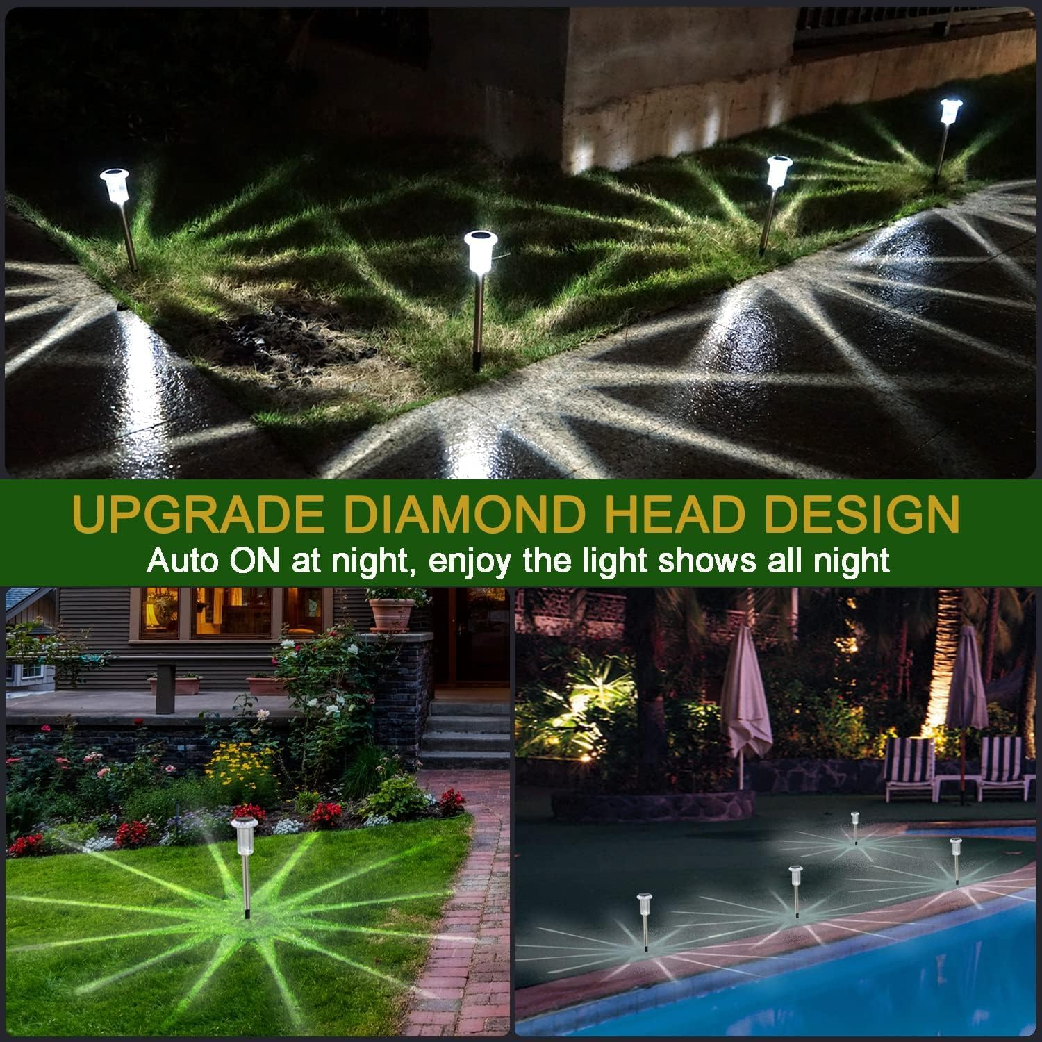 Bright Solar Pathway Lights Outdoor 10 Pack, Upgraded Solar Lights up to 12 Hours LED Landscape Lighting Waterproof Decorative for Garden Ground Lawn Yard Walkway (Cold White)