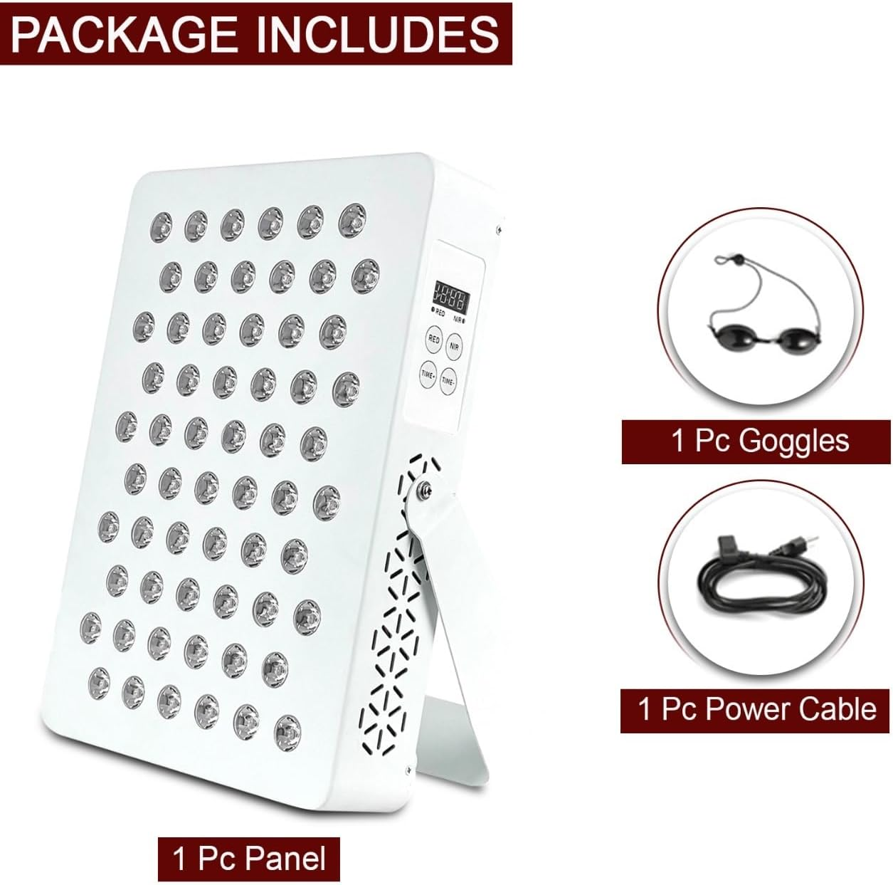 Red Light Device with Base, 630/660/810/830/850Nm 5 Wavelengths Red Light Panel with 60 Leds of 5W and Timer, Built-In Fan to Help Cool Down, for Full Body Skin Muscle Sleeping image number 1