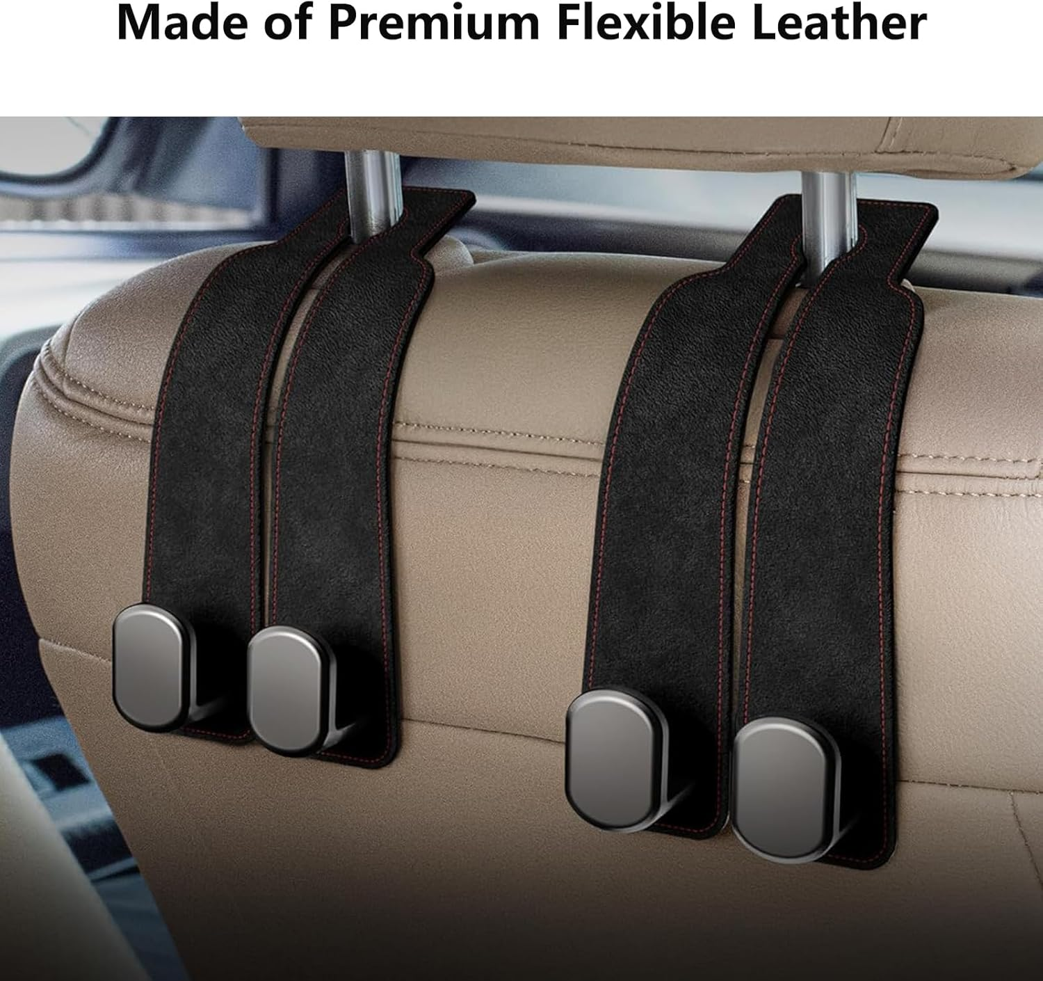 1 Pack Car Hooks for Headrest, Headrest Hooks Car Purse Hook Car Seat Back Storage Hook Premium Leather Car Seat Holder for Headrest Purses and Bags (Black) - Black*1 image number 2