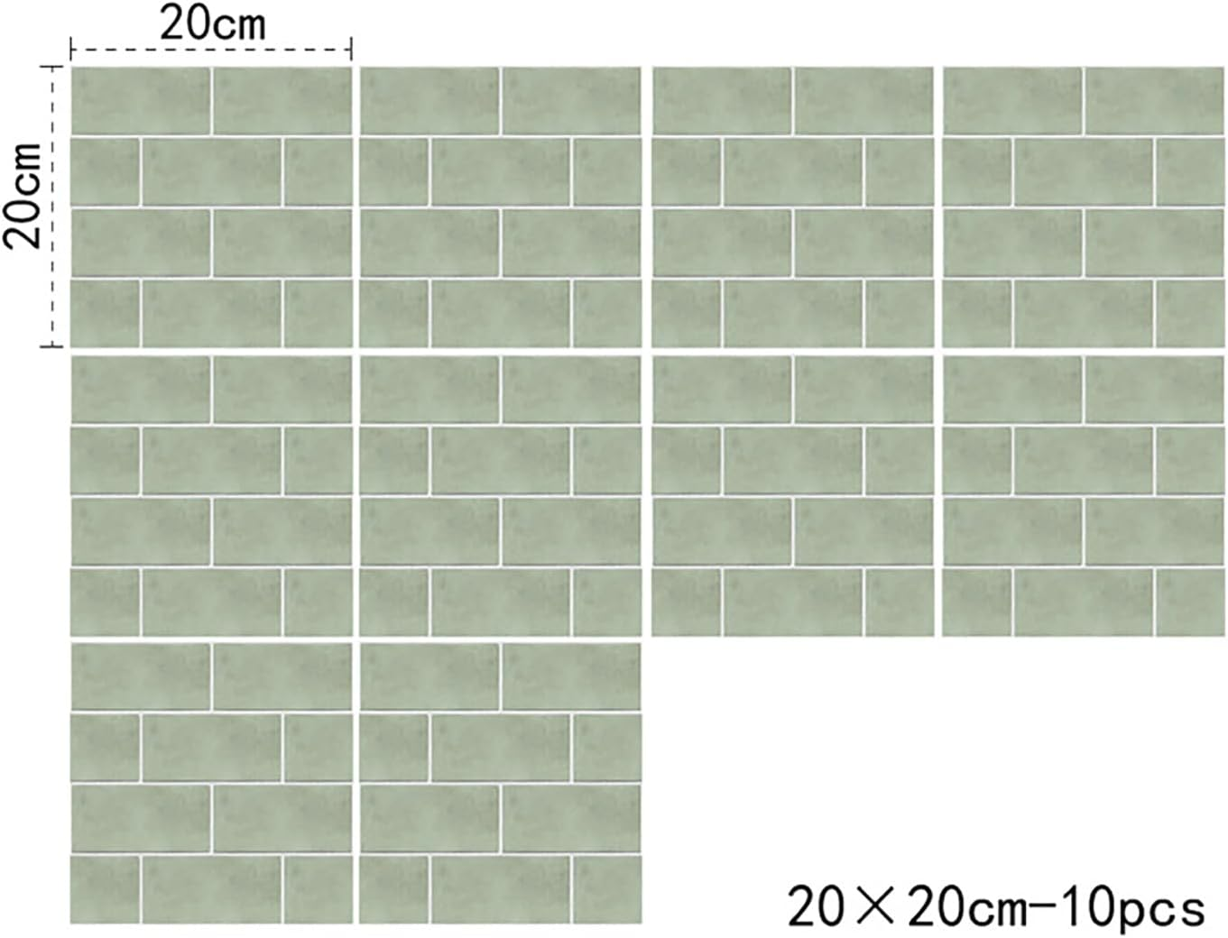 Alwayspon Tile Sticker, Sage Green Brick Self Adhesive Stick on Tiles Transfer Sticker for Bathroom Kitchen, Splashback, Peel and Stick Vinyl Floor Wall Tiles Sticker, 10Pcsx20Cm/8Inch image number 5