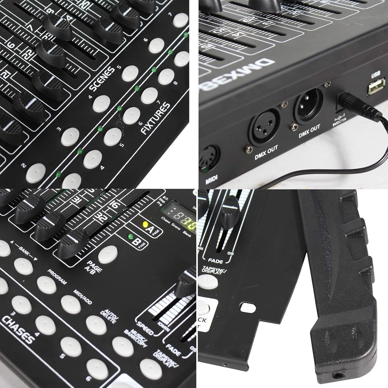 DMX 384 A/B Console, DMX-512 DJ Controller - Control of 24 Devices with 16 DMX Channels, LED Digital Display, Programmable, Built-In Amplifier, for Professional Dj,Bar, Stage Club,Black image number 5