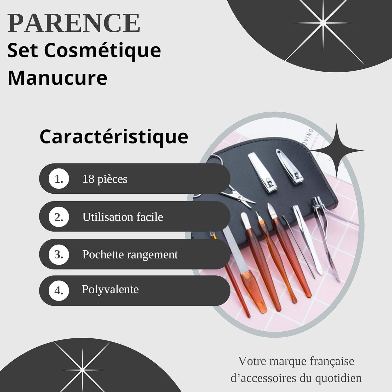 PARENCE. - Complete Cosmetic and Manicure Set in One Zipper Set - New! 18 Piece Manicure, Pedicure and Makeup Set - All Your Cosmetic Needs Together image number 2