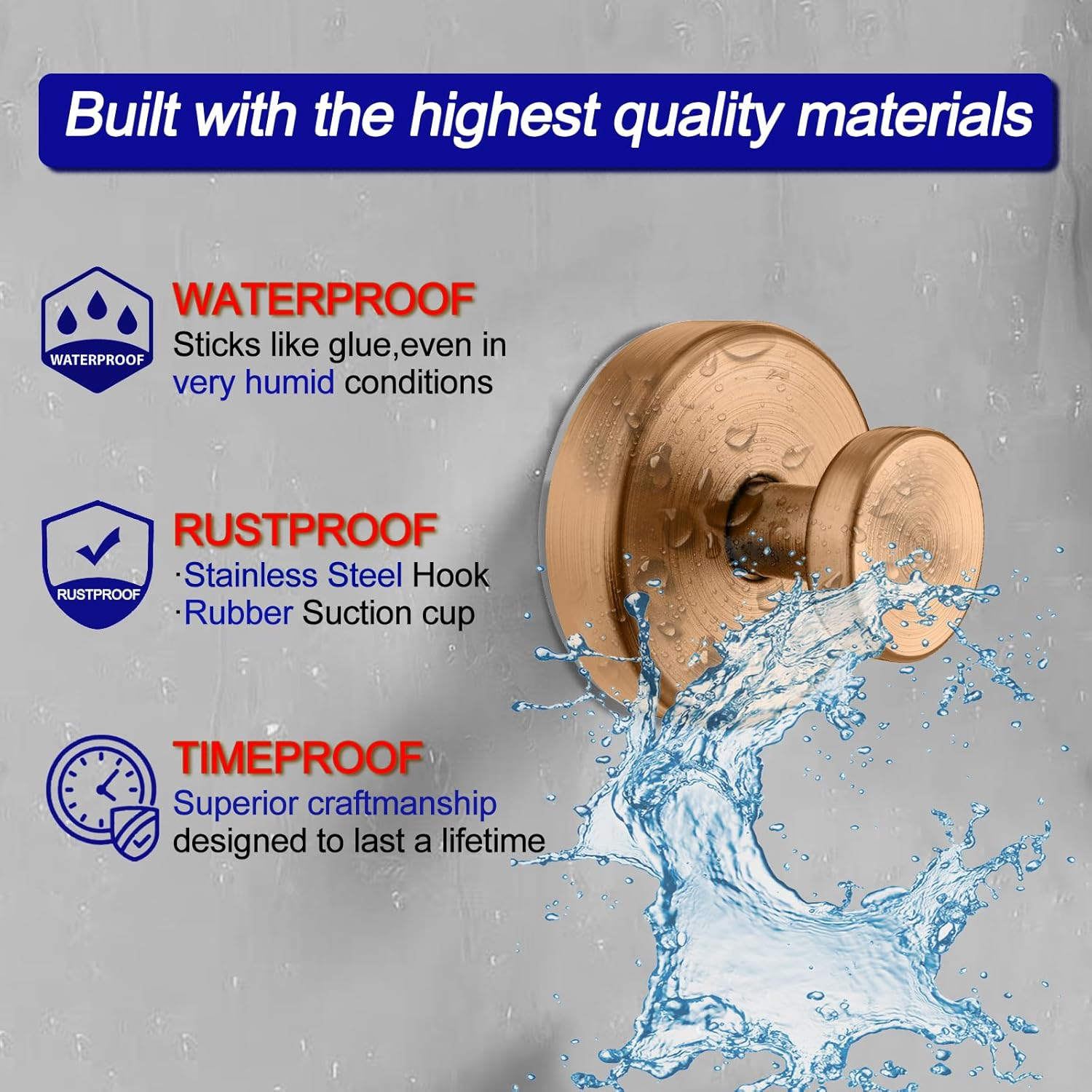 Suction Cup Hooks for Shower, Removable Towel Hooks for Bathroom Window Glass Door Wall, Bath Robe Looafh Wreath Hook for Hanging - 2 Pack, Champagne Bronze image number 4