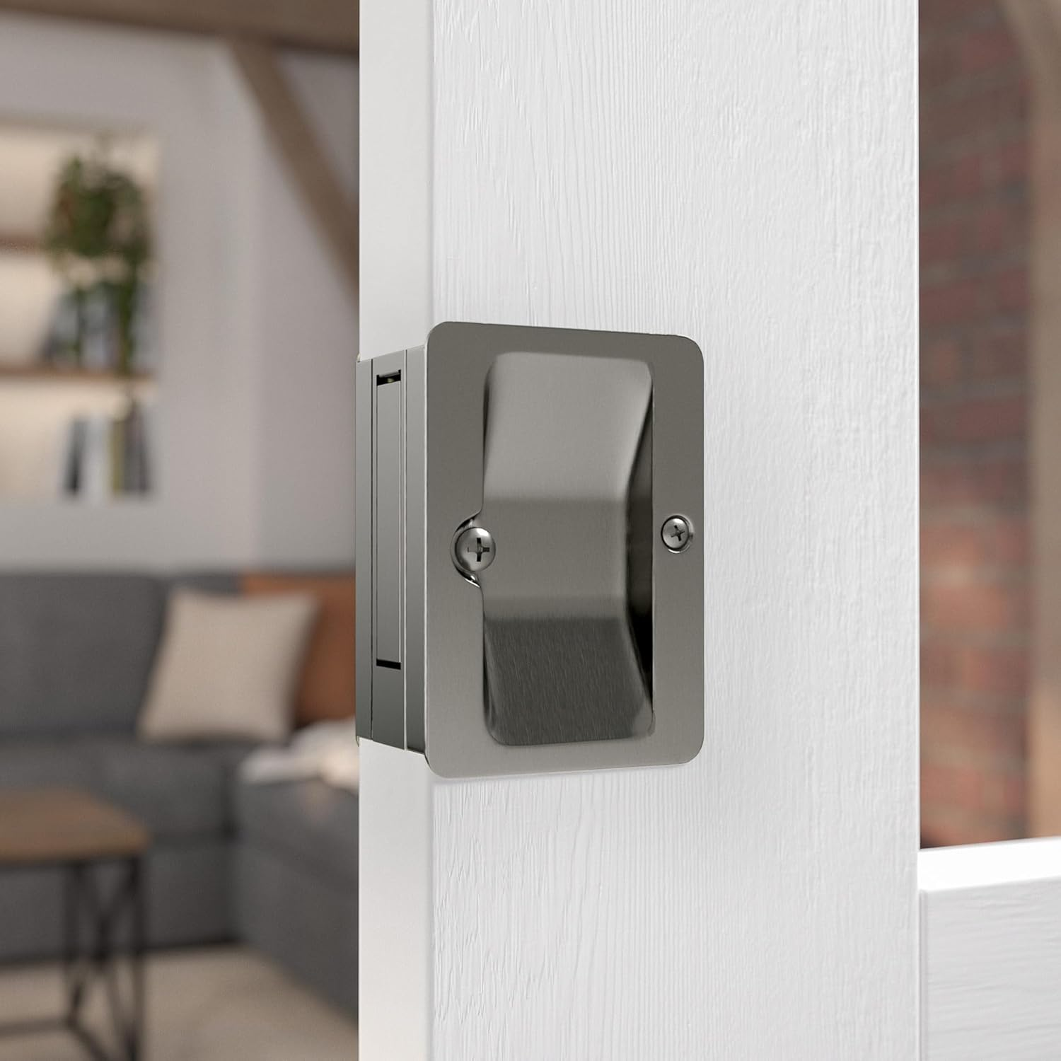 Onward 1700ANPSBC Pocket Door Pull with Passage Lock-Rectangular, Antique Nickel image number 5