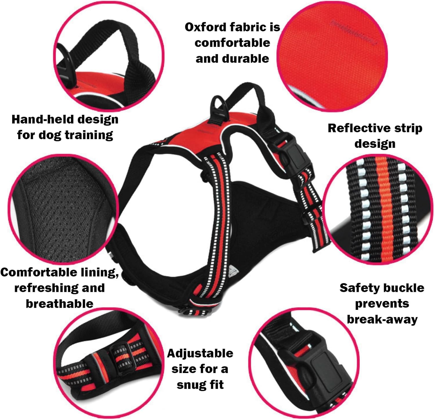 DKDDSSS Dog Harness Medium Dog No Pull Pet Harness Dog Vest Harness, Adjustable Soft Padded Pet Vest Harness, Y Shaped Harness, Dog Harness, Easy Control Handle for Training or Walking, Re image number 3