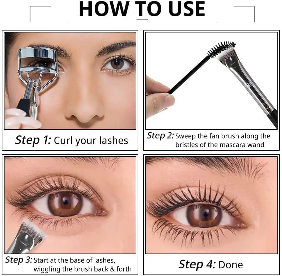 Eyelash Comb and Mascara Brush for Lashes, 2Pcs Lash Fan Brush Folding Angle Scalloped Lash Brush, Eyebrow Brush, Angled Fan Shaped Eyelash Brush image number 5