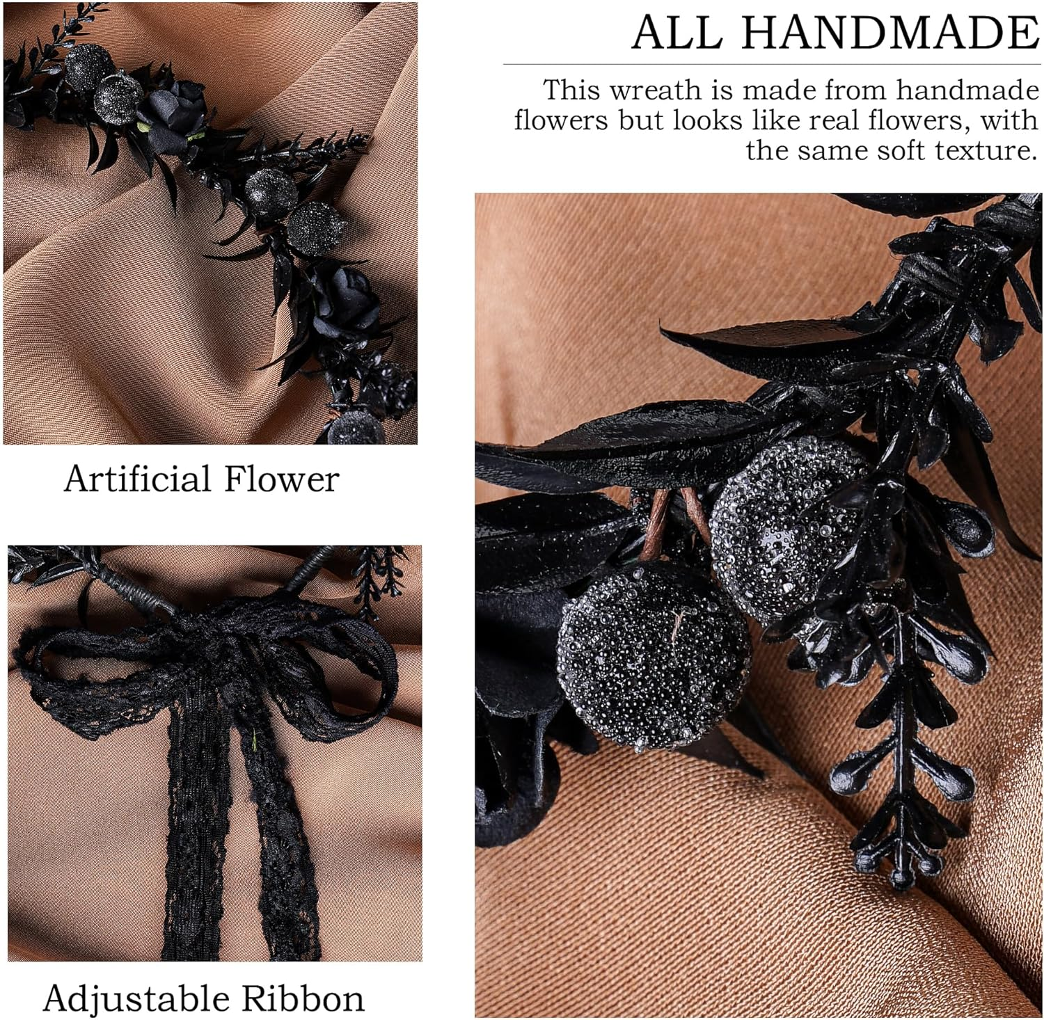 MOSTORY Black Floral Crown - Adjustable Gothic Flower Headpiece Dark Fairy Circlet Wreath Headband Medieval Decorations for Halloween Cosplay Carnival Renaissance Mardi Gras image number 1
