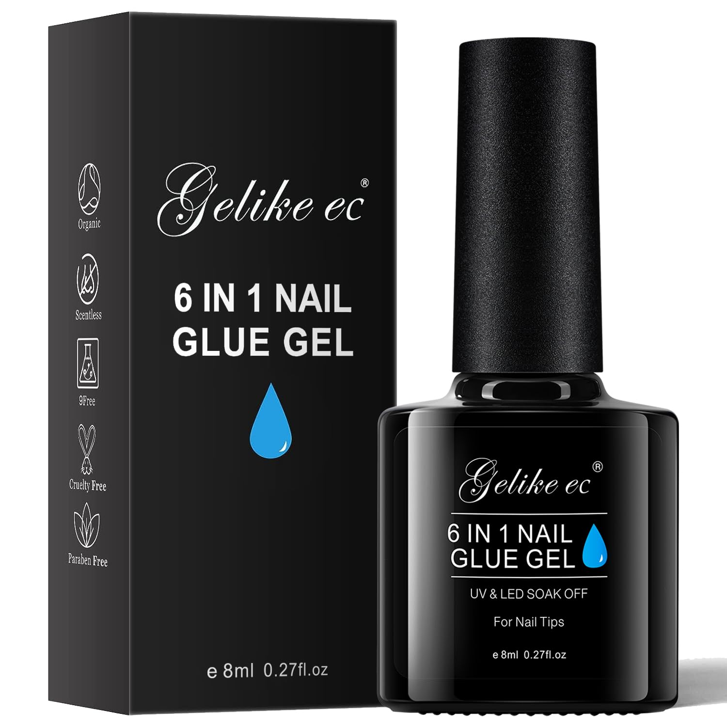 Gelike Ec Gel Nail Glue - 6 in 1 UV Nails Glue Base Coat for Nail Tips, Strong Adhesive for False Nails, Acrylic Tips, Press on Nails