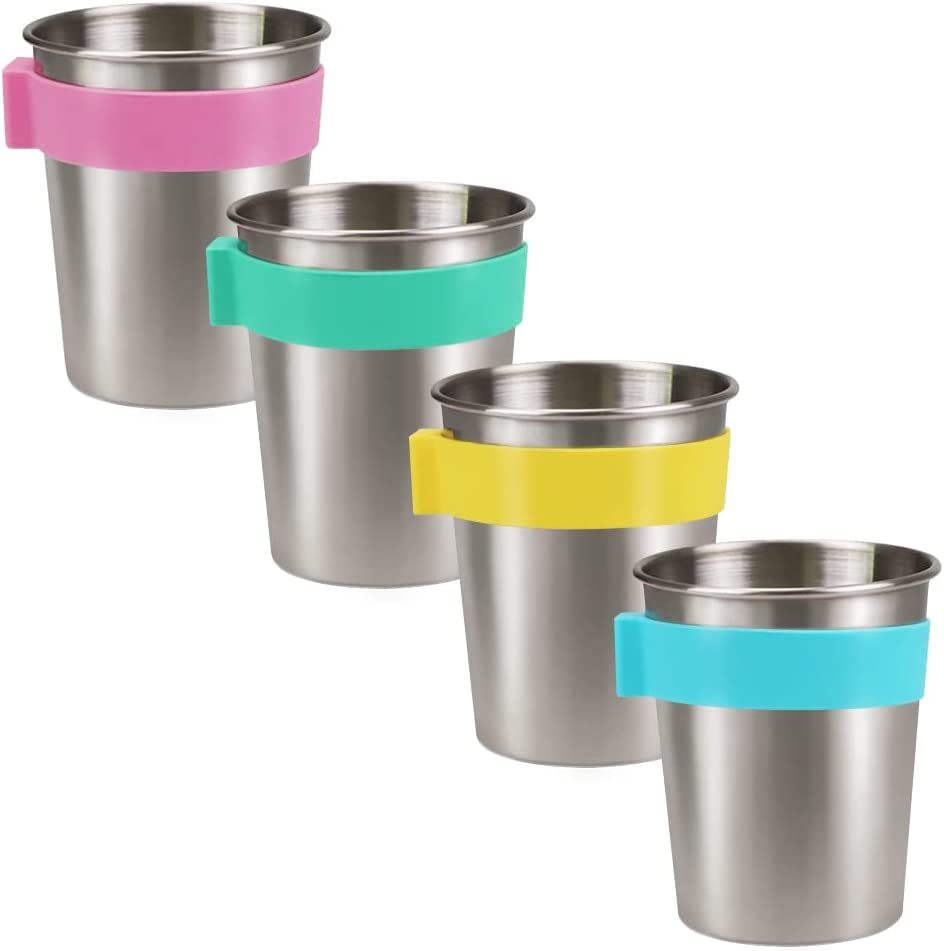 SOPHICO Magnetic Hanging Cups for Toddlers Kids and Adults, Hanging Cup on Fridge or Watercooler, for Independent Drinkers (Mix-12Oz, Stainless Steel)