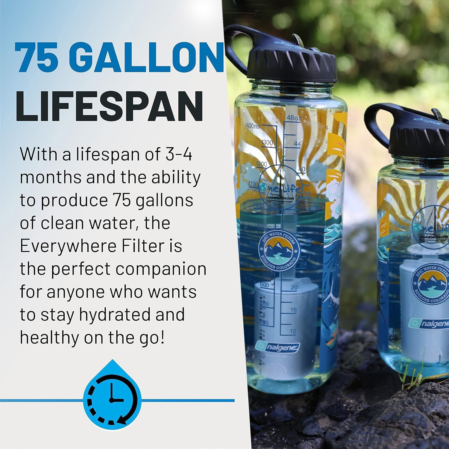 Epic Water Filters Nalgene OG Water Bottle with Filter, USA Made, BPA Free, Removes 99.99% Tap Water Contaminants, Forever Chemicals, Sailing One Life Art, 48 Oz image number 2