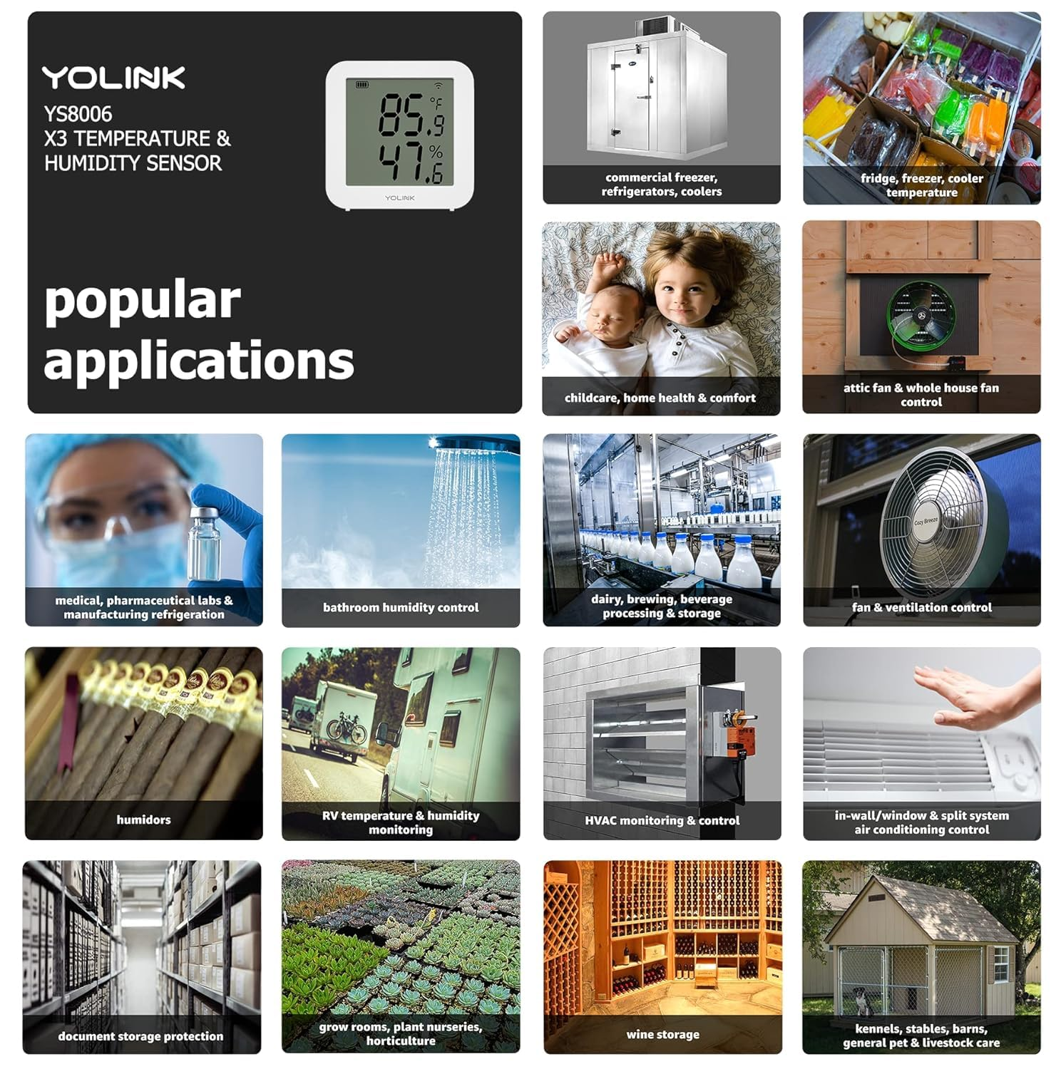 Yolink X3 Temperature & Humidity Sensor, Supports App Real-Time Data Refresh, Alexa, IFTTT, Home Assistant Integration - Yolink Hub Required image number 1