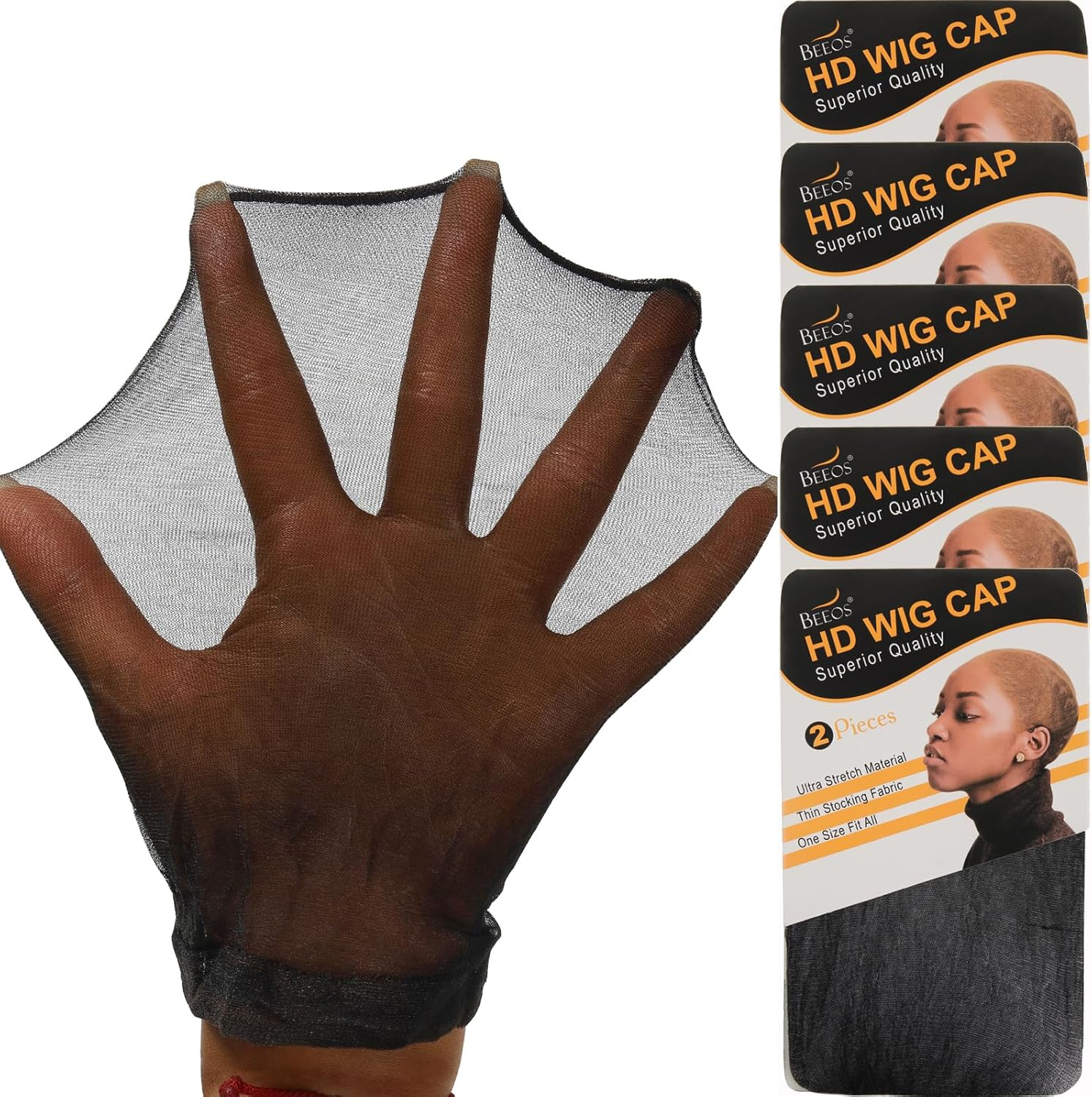 BEEOS Dark Brown Skinlike HD Wig Cap for Women, 4 Pieces Invisible Ultra-Thin Stretchy Stocking Caps for Lace Front Wigs