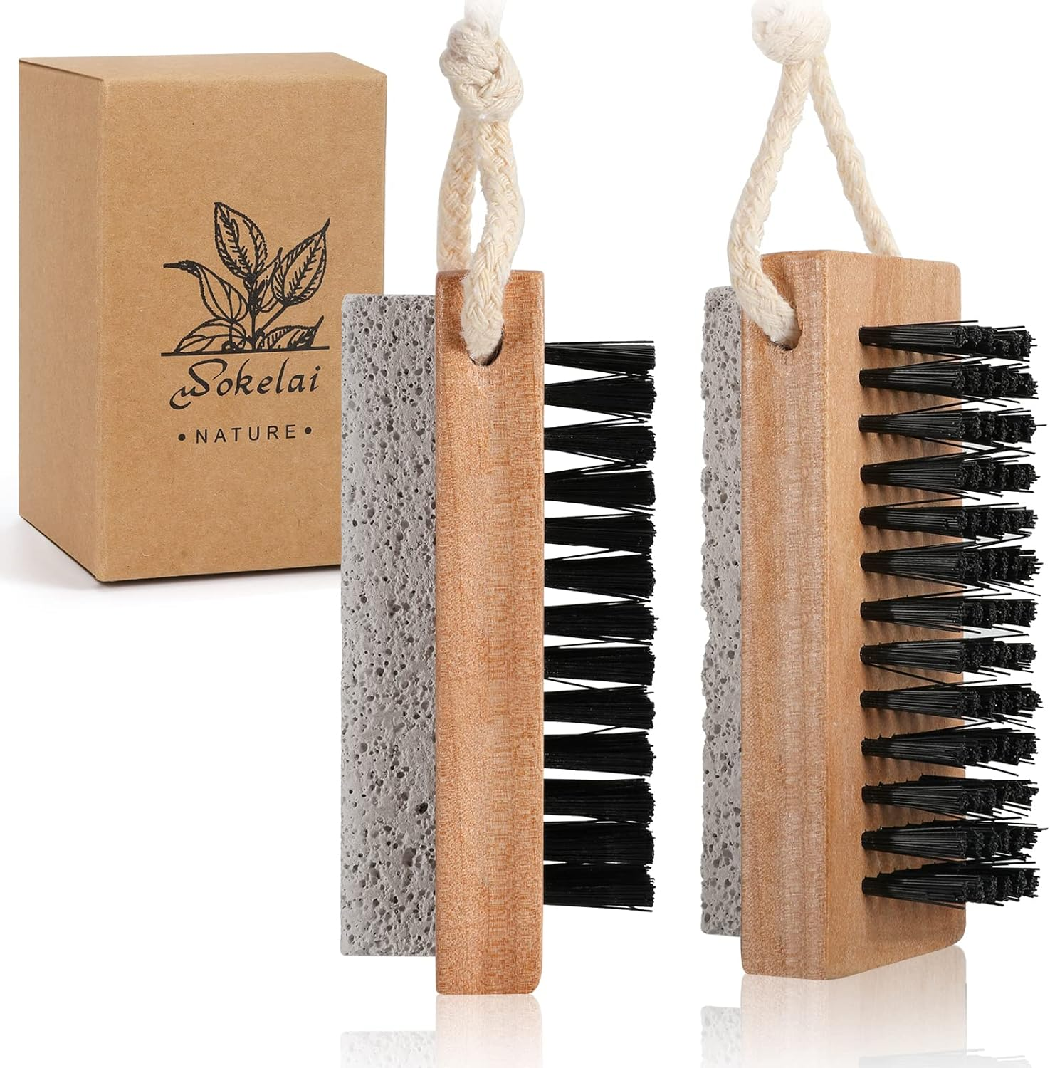 Foot Scrubber Brush with Pumice Stone for Feet Hands, Wooden Cleaning Fingernail Scrub Brush, Finger Toes Nails Cleaner Brushes with Stiff Bristles for Scrubbing Fingernails 2 in 1 Manicure Pedicure image number 6