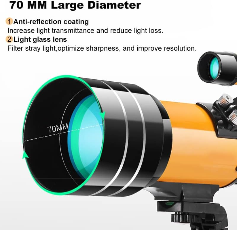 Telescope for Astronomy Astronomical Telescope 150 Times Zoom HD High-Power Portable Tripod Night Vision Deep Space Star View Moon Universe (YELLOW) - Black image number 3