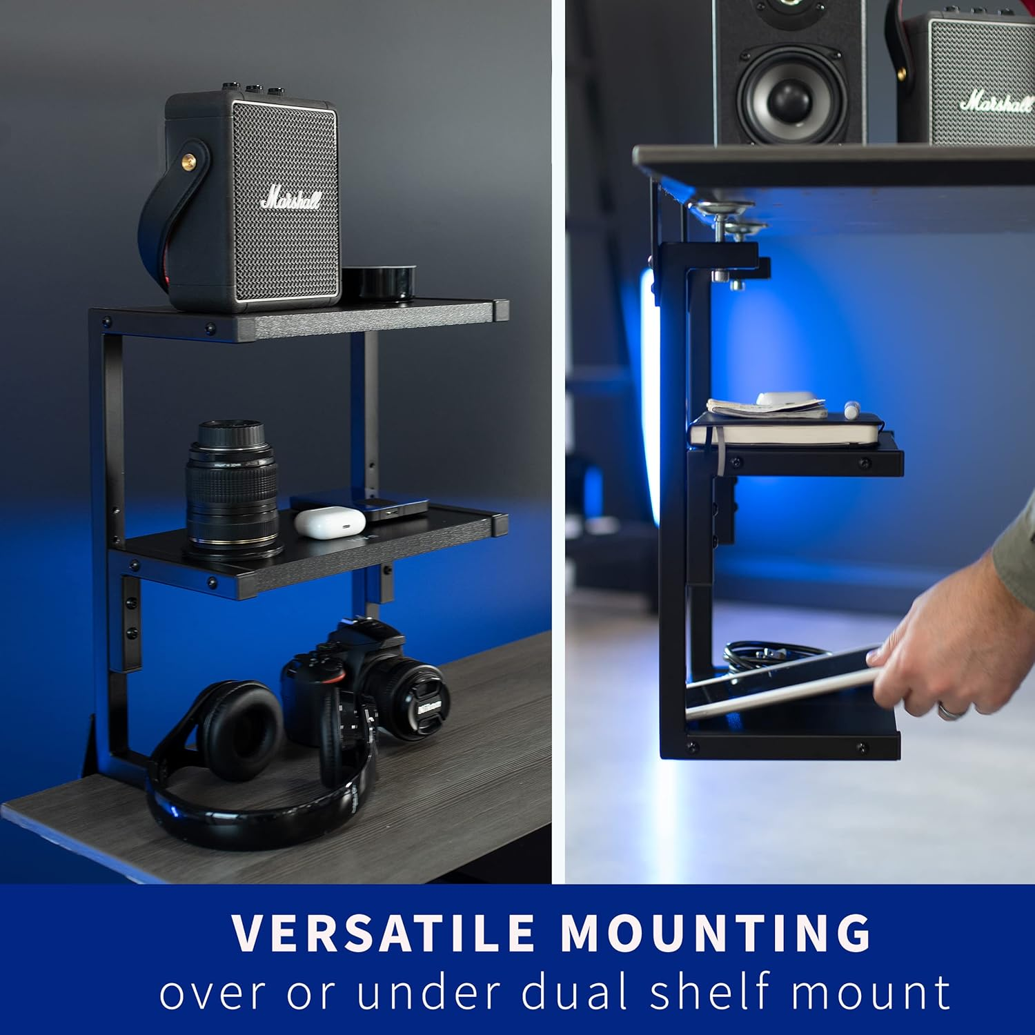 VIVO Clamp-On 13 Inch above or below Desk 2-Tier Shelving Unit for Table Accessories, Gaming Devices, and More, Storage Tray, Desktop Organizer, Black, STAND-SHELF2C image number 2