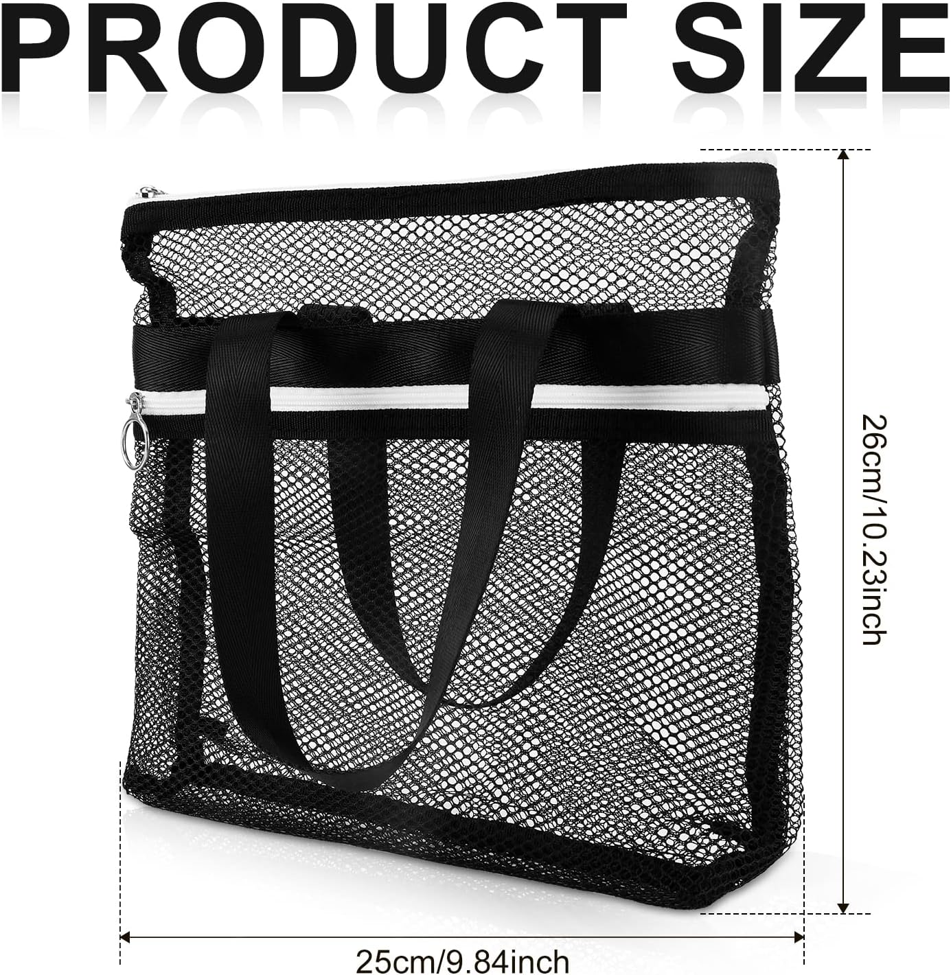 Mesh Zippered Shower Bag, Polyester Large Shower Tote Bag Portable Bath Caddy Organizer with Handle and 2 Storage Pockets Quickly Dry Shower Bag for Dorm Room Gym Camping (Black) image number 3