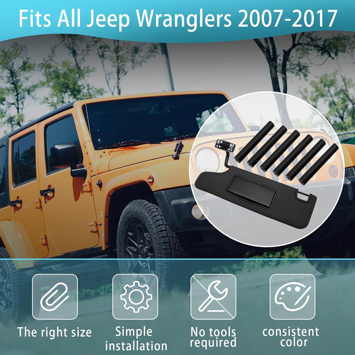 6 Pack Sun Visor Repair Kit,Compatible with -Jeep- Wrangler, JK JKU 2007-2017,Silicone Rubber Black Repair Tube,Driver & Passenger Side Sunvisor Repair Tube,Auto Parts image number 5