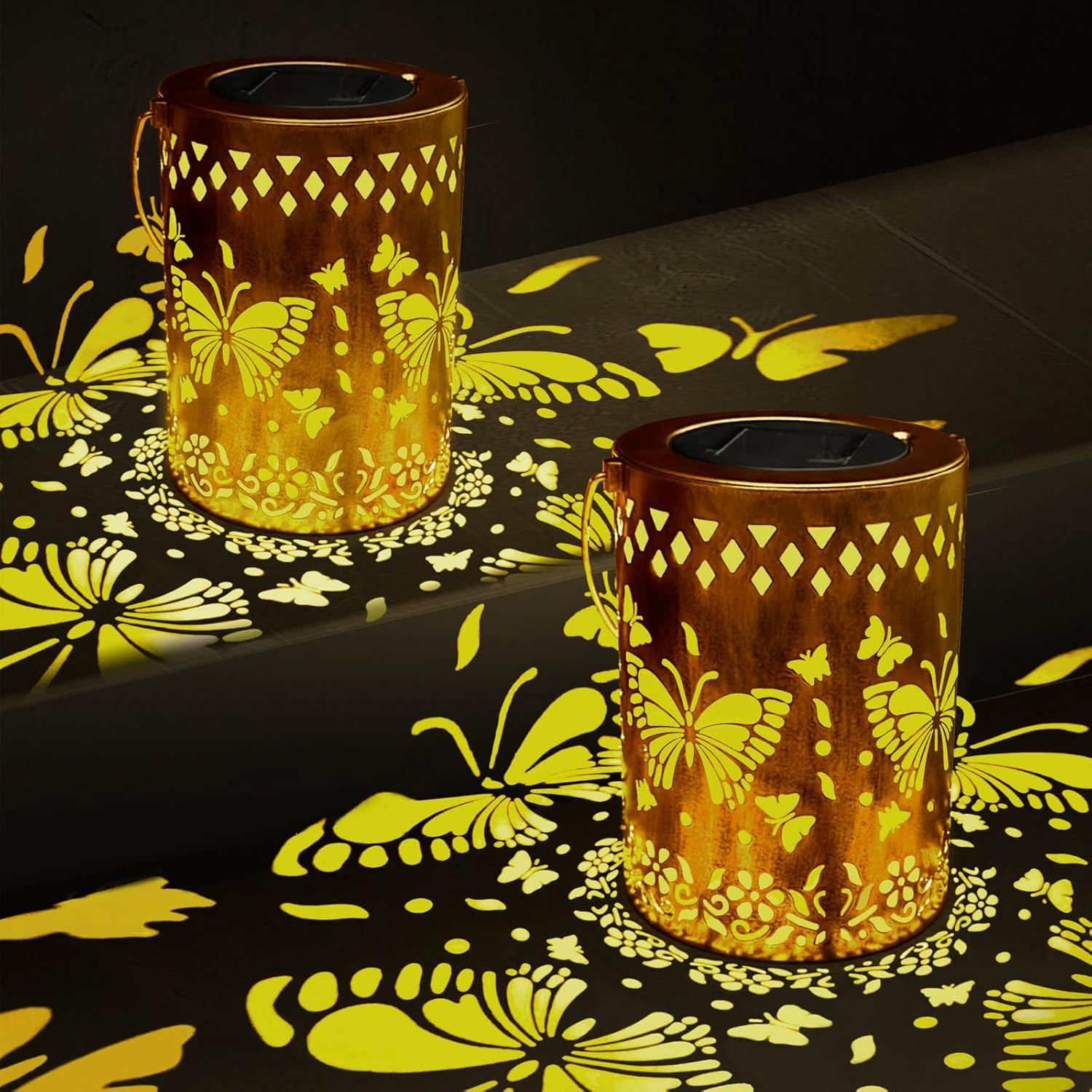 Solar Lanterns Outdoor Waterproof Butterfly Garden Lantern Birthday Holiday Gifts for Women Mom Grandma, Hanging Solar Lights Metal Decoration outside for Yard, Patio, Backyard, Porch, 2 Pack image number 3