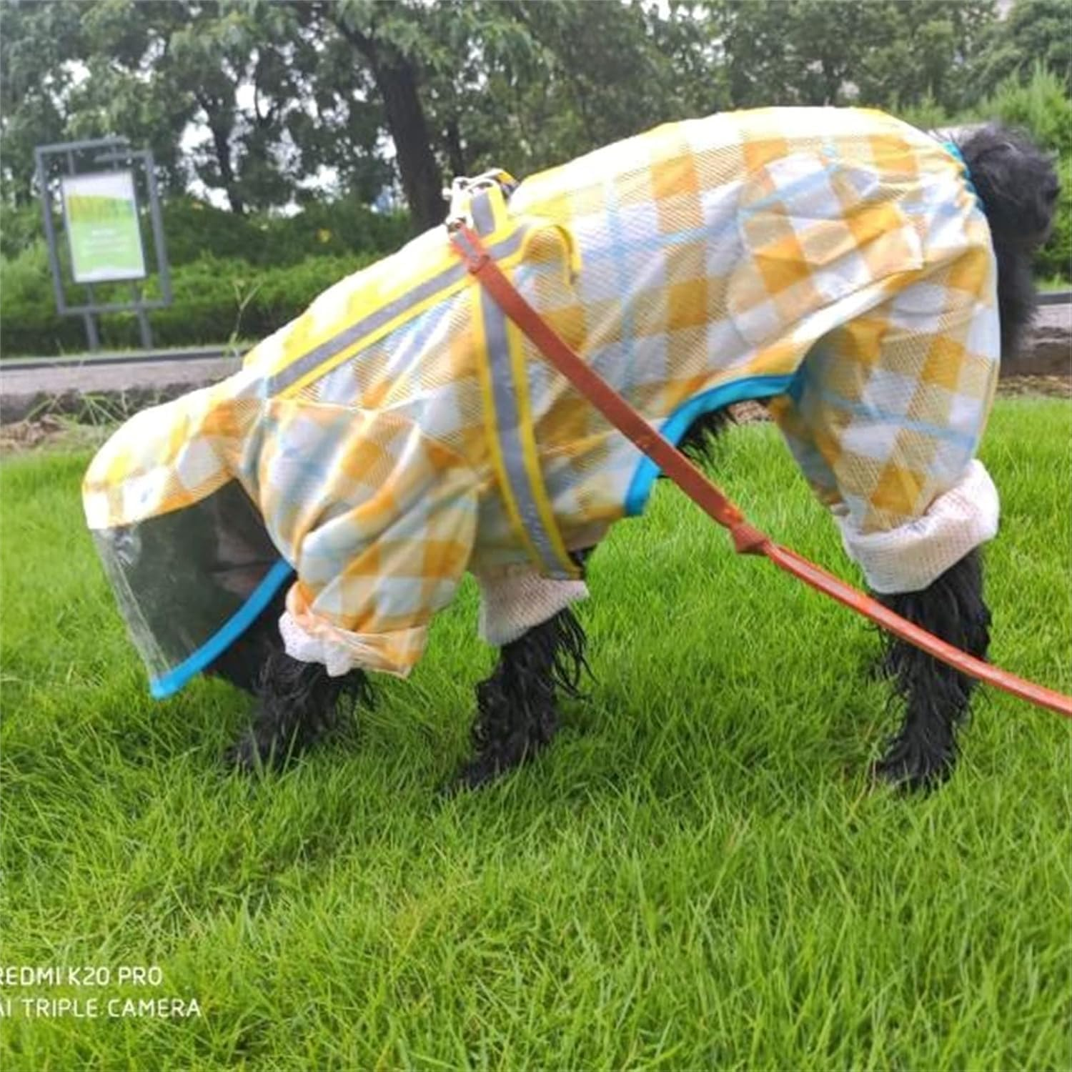 Full Cover Pet Raincoat,Waterproof Dog Raincoats with Hood for Small Medium Large Dogs,Poncho with Reflective Strap, Lightweight Rain Jacket with Leash Hole (Yellow, L) image number 4