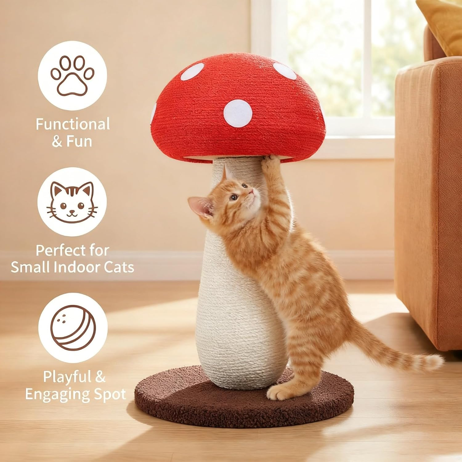 Mushroom Cat Scratcher, Easy to Assemble Cute Cat Scratcher Space Saving Scratch Resistant for Kitten image number 5