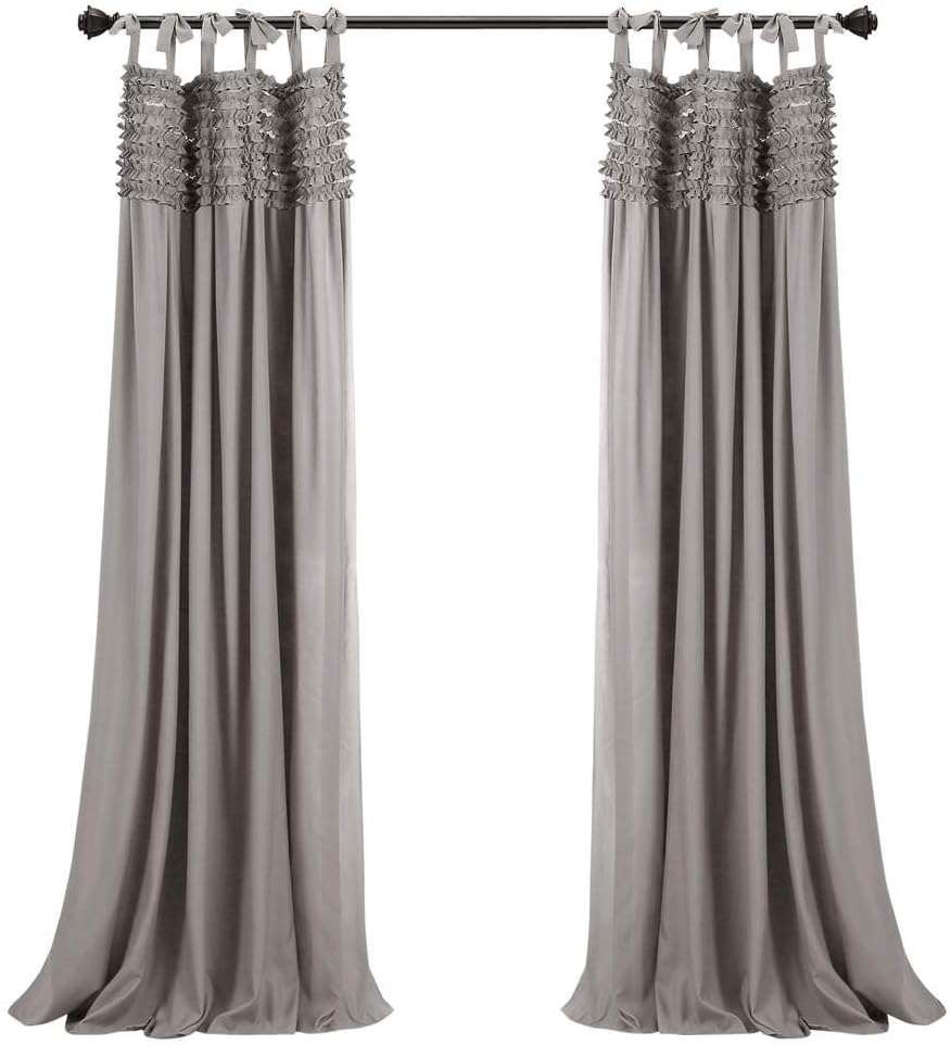 Lush Decor, Neutral Lydia Curtains Ruffle Window Set for Living, Dining, Bedroom X 40, 84 in L Panel Pair