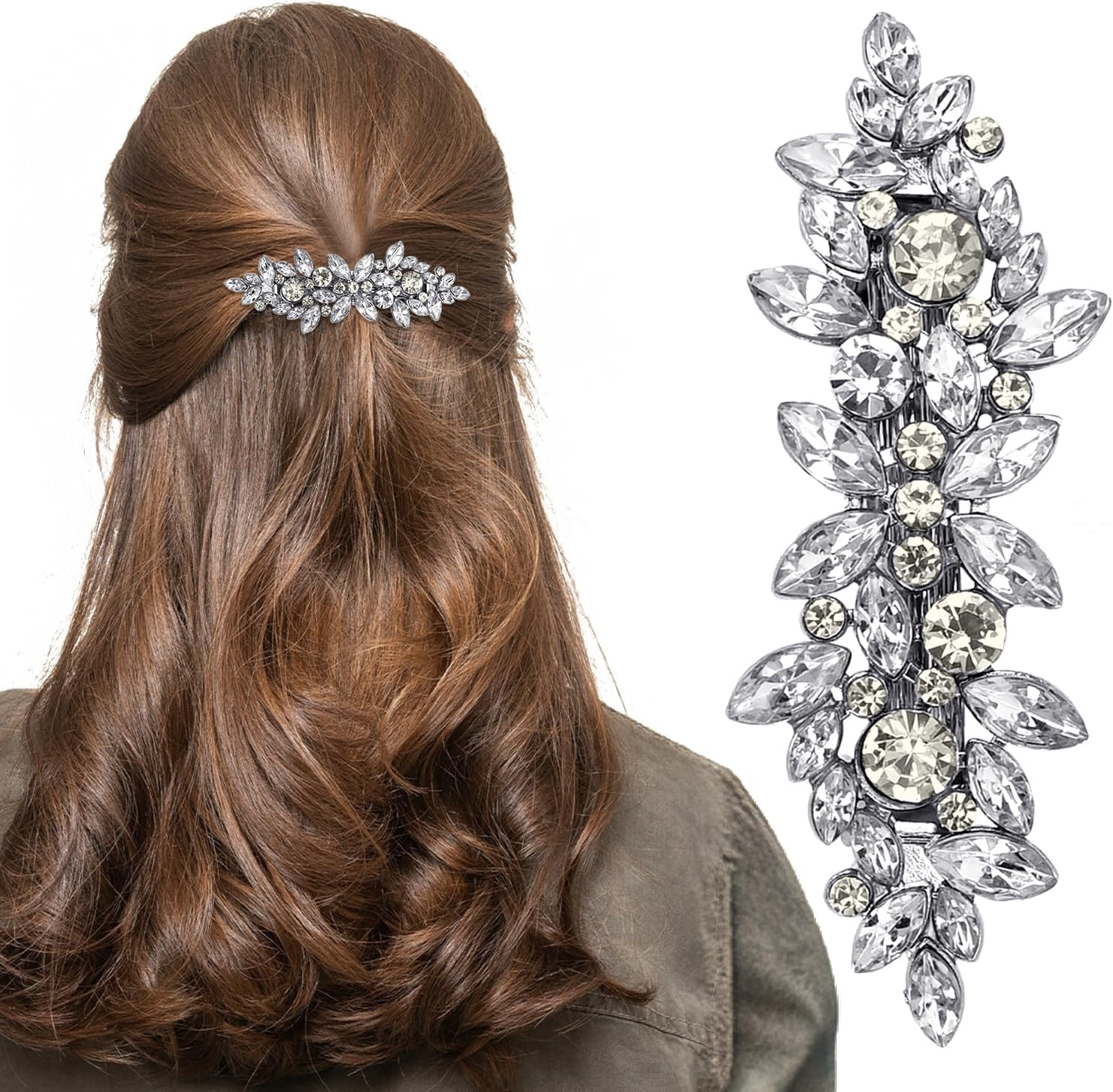 Rhinestone Hair Clips for Women | Silver Hair Clips | Wedding Hair Accessories for Women | Flower Hair Clip for Long Hair Wedding Bridal and Prom image number 5