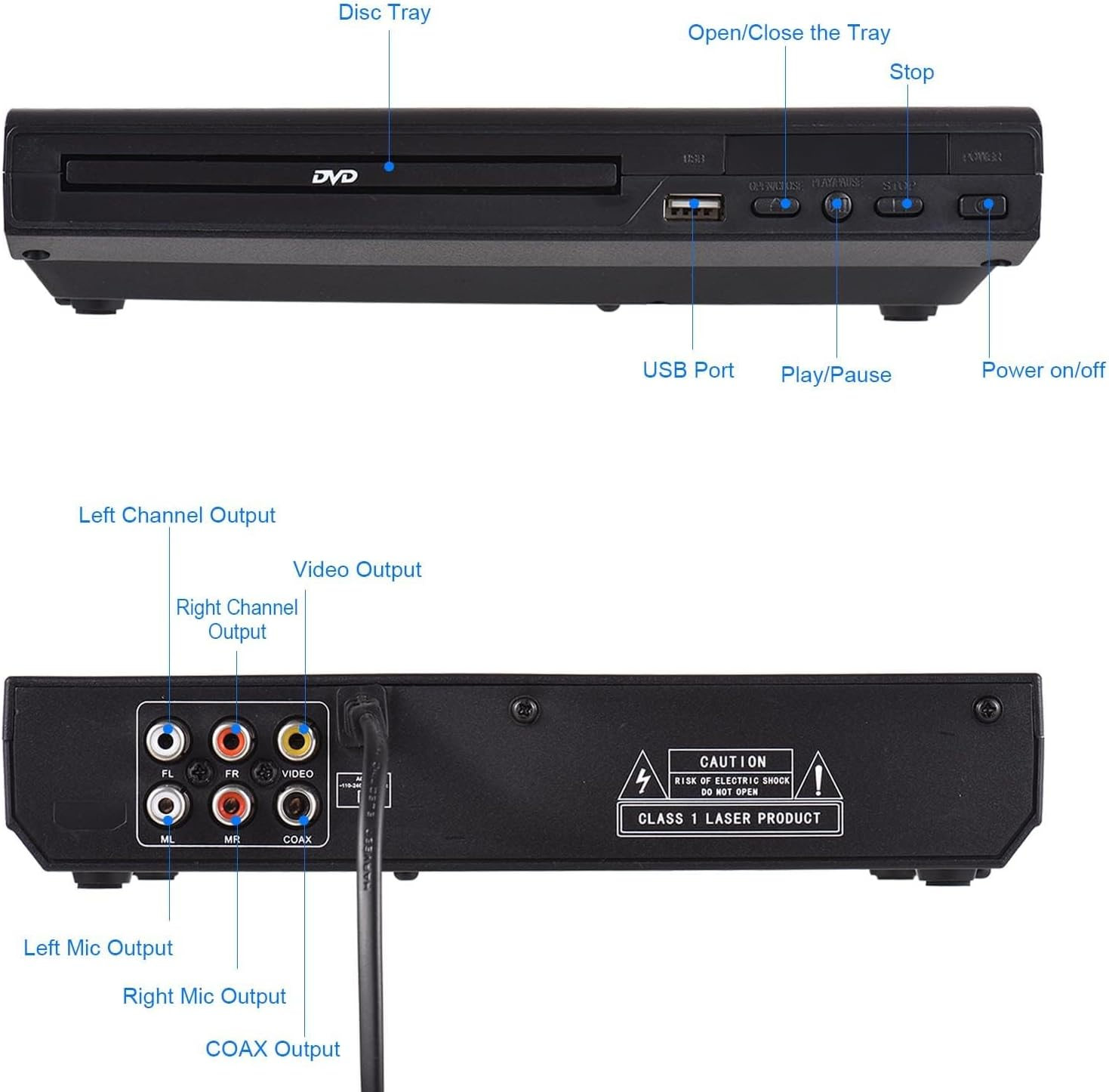 DVD Players for TV with HDMI, CD Player with USB Port Play All Regions, Simple DVD Player for Elderly, CD Player for Home Stereo System, HDMI RCA Cable Included image number 1