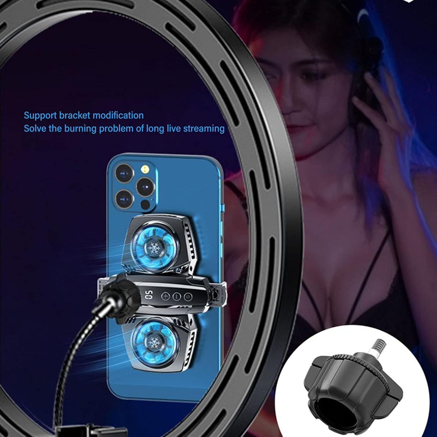 Phone Cooler Dual-Core Semiconductor Cooling Cell Phone Cooling Fan with Low-Noise Turbine, for 2.6-3.5In Phones image number 5