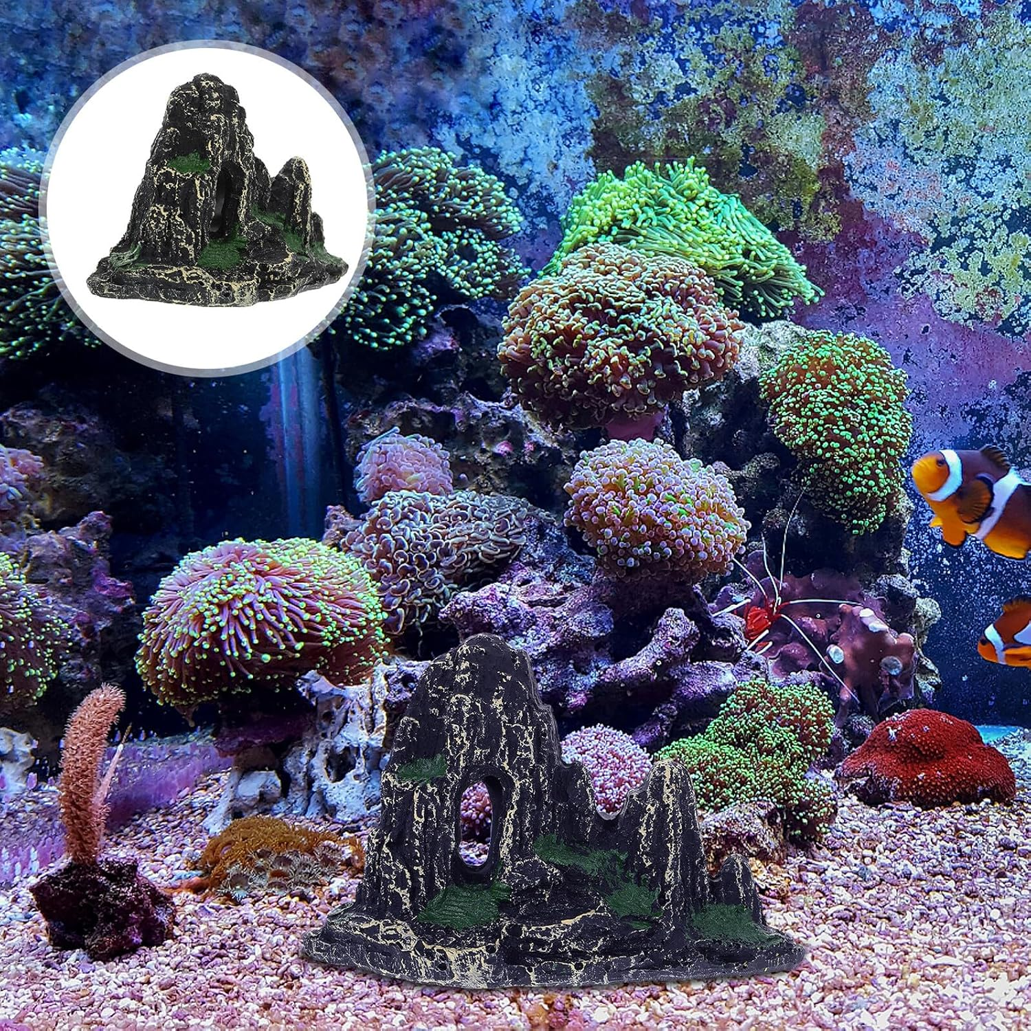 ARTSEWPLY Artificial Resin Rockery Ornament Aquarium Decor, Realistic Miniature Hill Statue for Fish Tank Landscape Scenery, Natural Aquarium Supply Suitable for Aquatic Pets image number 5