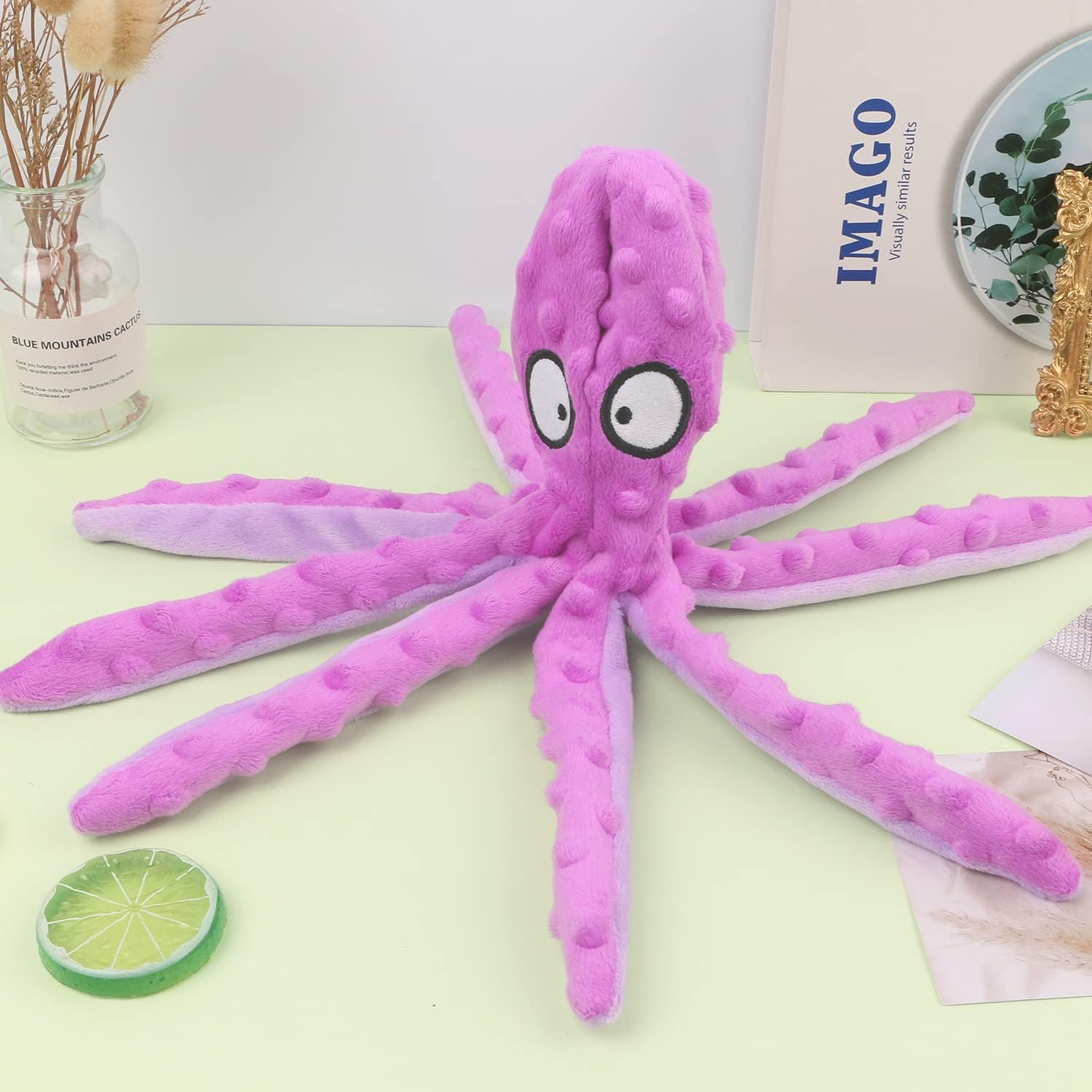 Octopus Dog Toys, No Stuffing Squeaky Dog Toys Interactive Octopus Dog Chew Toys with Crinkle Paper for Small Medium Dogs Playing and Training (Purple) image number 3