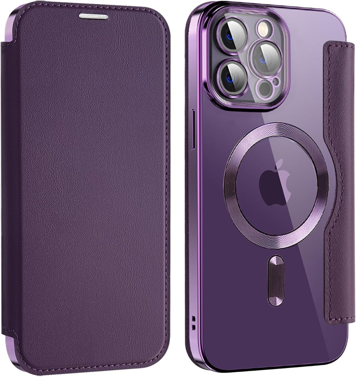 SIYOPINPFY Case for Iphone 13 Pro Max [Compatible with Magsafe] Wallet Flip Case with Card Slot RFID Lock Shockproof Protective Case Back Transparent Mobile Phone Case for Iphone 13 Pro Max, Purple JD image number 6